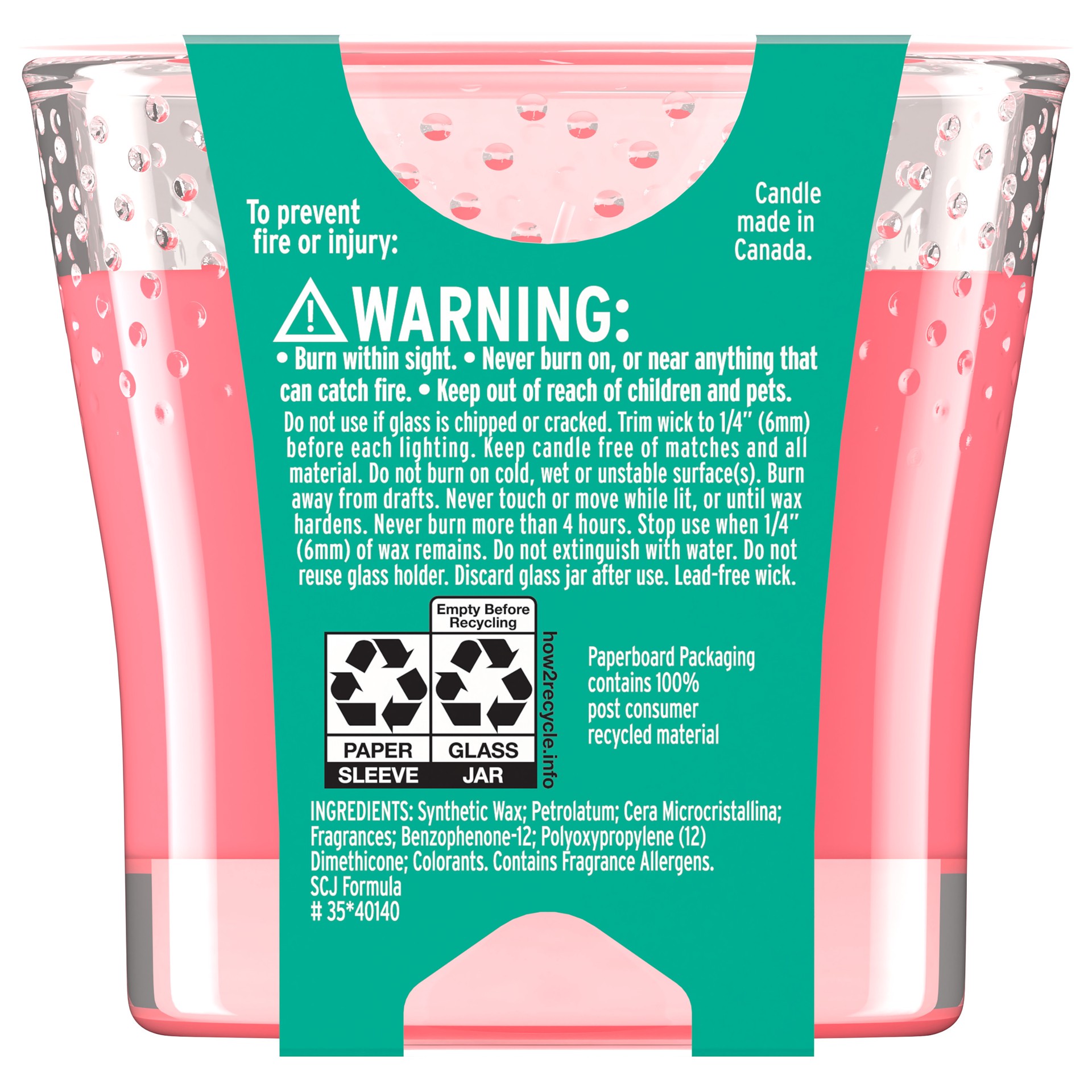 slide 3 of 5, Glade Scented Candle Jar, Stay Cool Watermelon Scent, Infused with Essential Oils, Spring Limited Edition Fragrance, Positive Vibes Collection, 1 Candle, 3.4 oz, 96 g, 3.4 oz