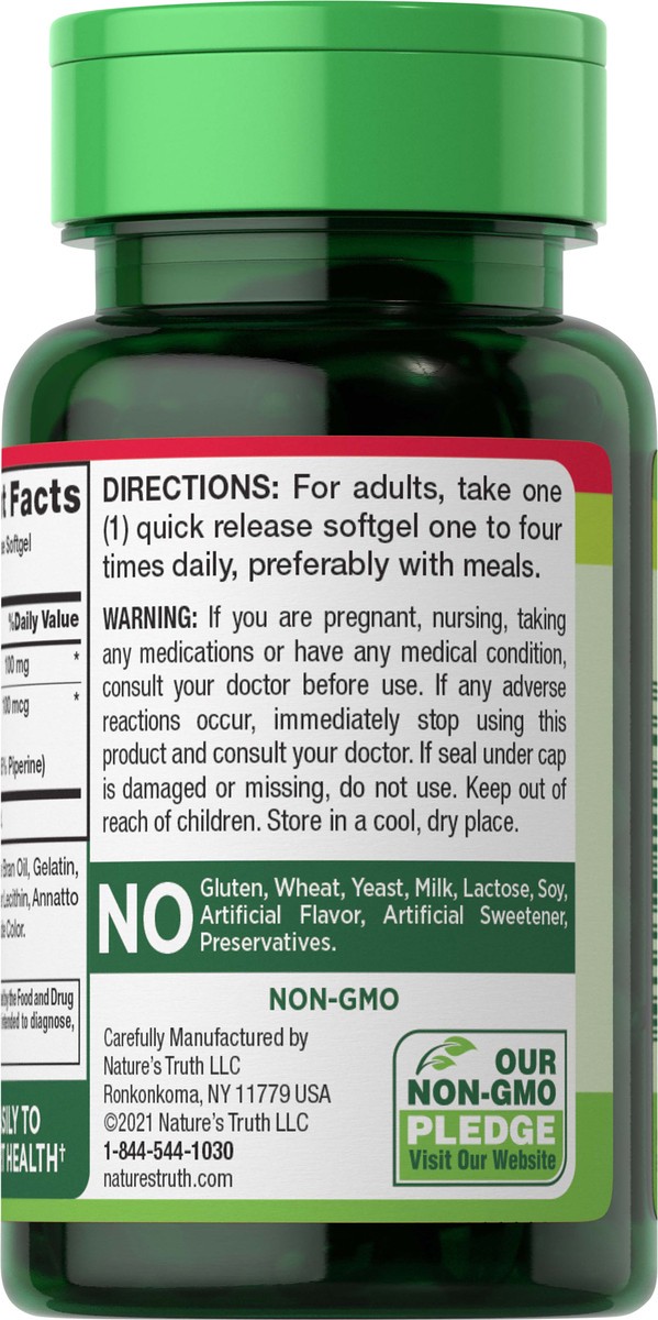 slide 4 of 5, Nature's Truth Enhanced Absorption CoQ-10 100 mg plus Black Pepper Extract, 50 ct