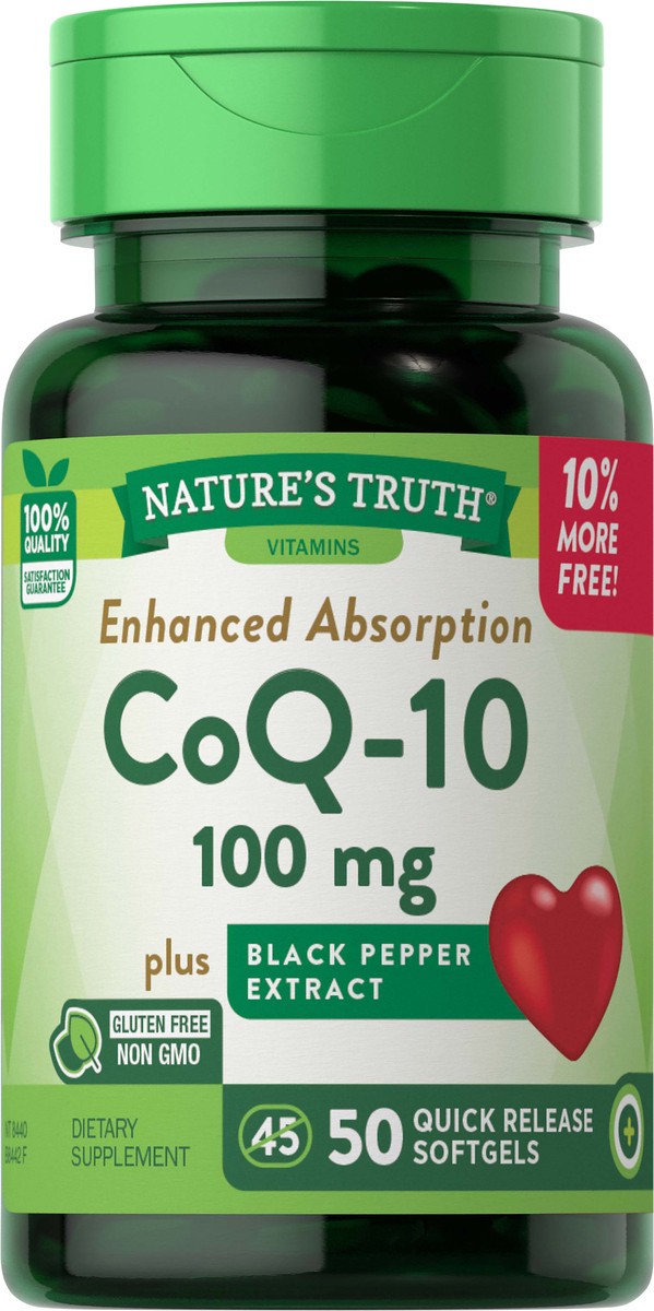 slide 3 of 5, Nature's Truth Enhanced Absorption CoQ-10 100 mg plus Black Pepper Extract, 50 ct