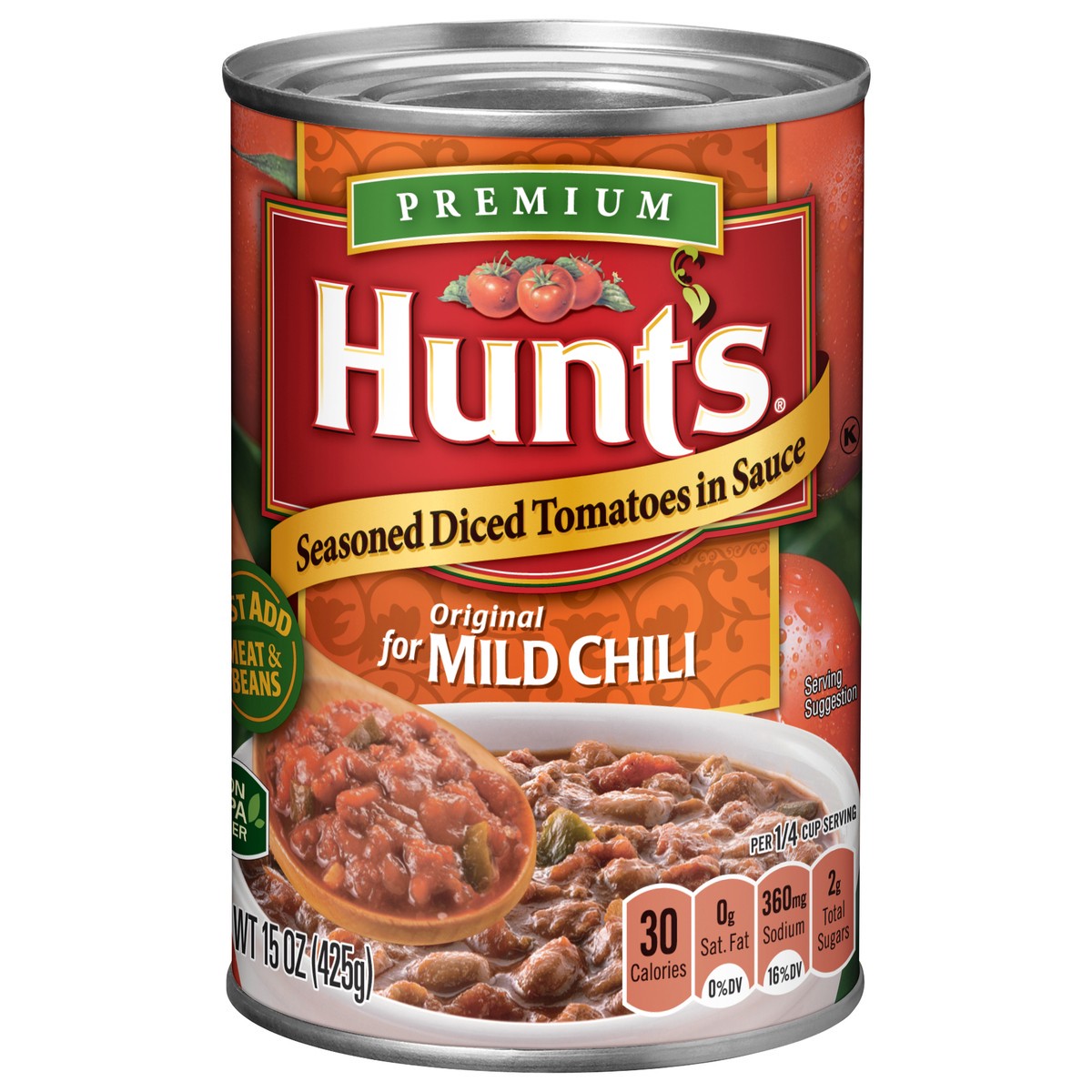 slide 1 of 5, Hunt's Premium For Mild Chili In Sauce Seasoned Diced Original Tomatoes 15 oz, 15 oz