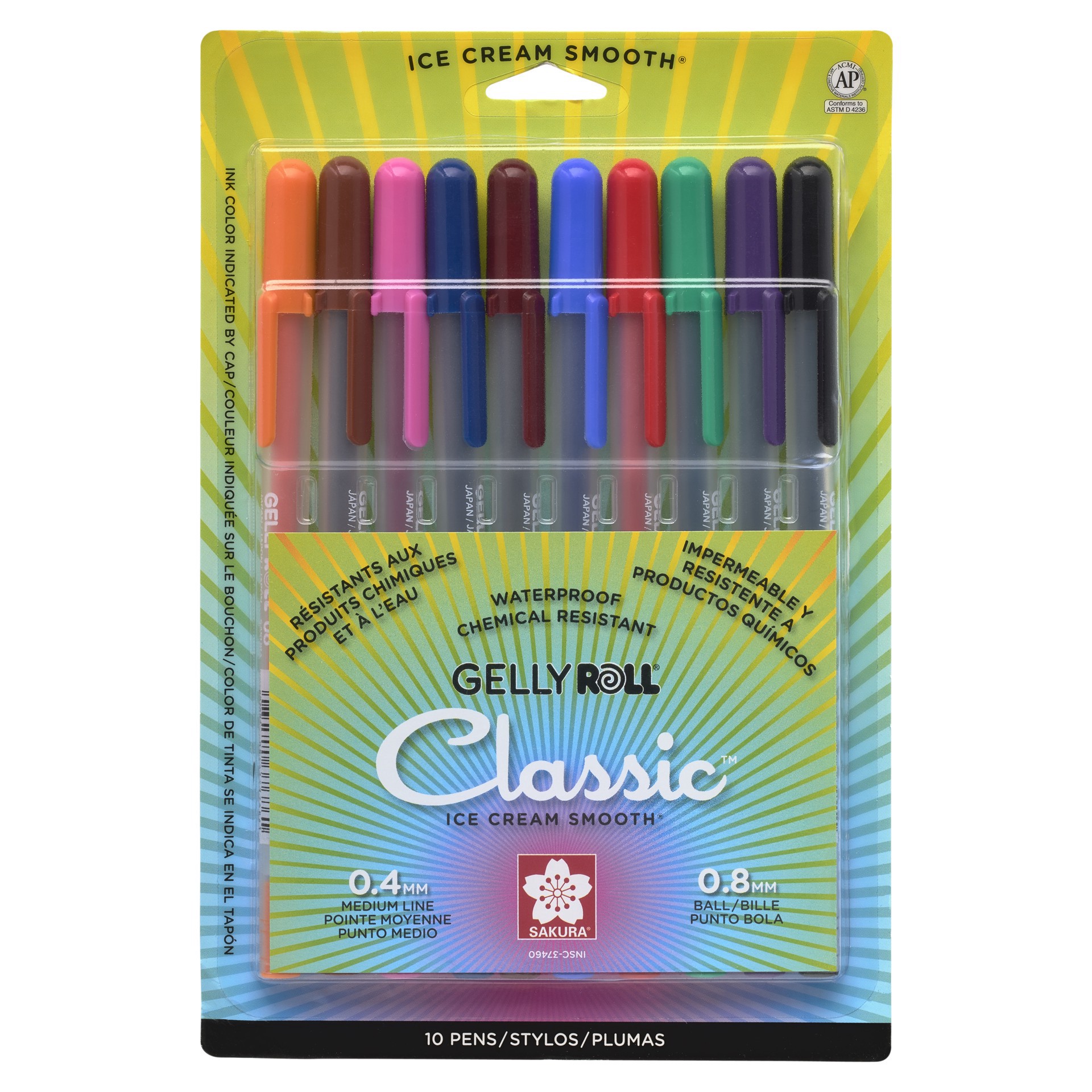 slide 2 of 3, Sakura Gelly Roll Classic 08 Medium Point Gel Pen 10 Color Set, 1.8 mm