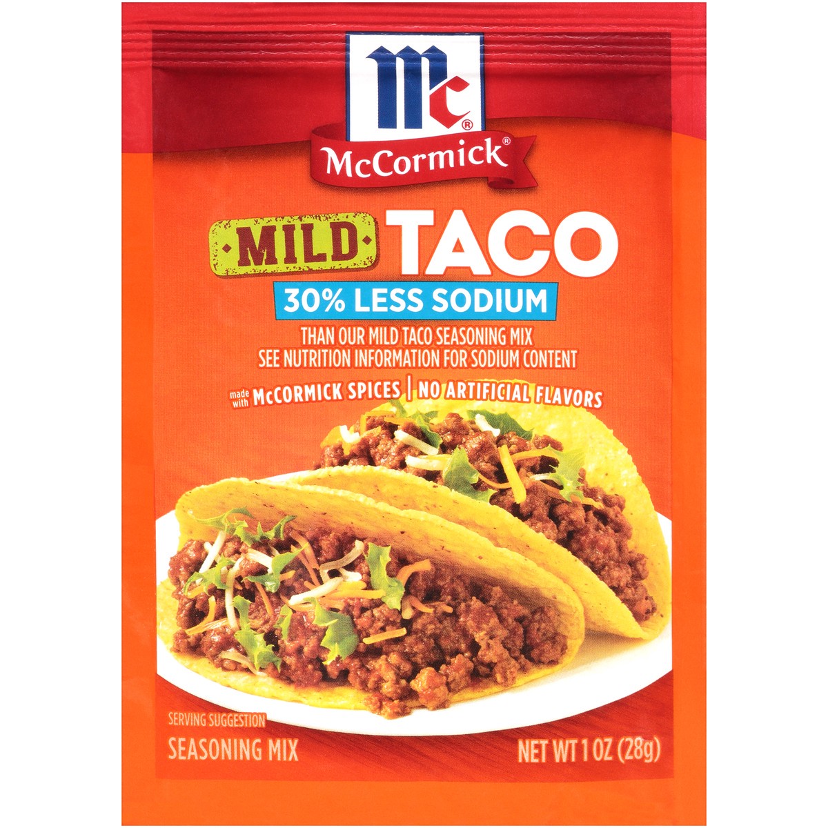 slide 1 of 7, McCormick 30% Less Sodium Mild Taco Seasoning Mix, 1 oz