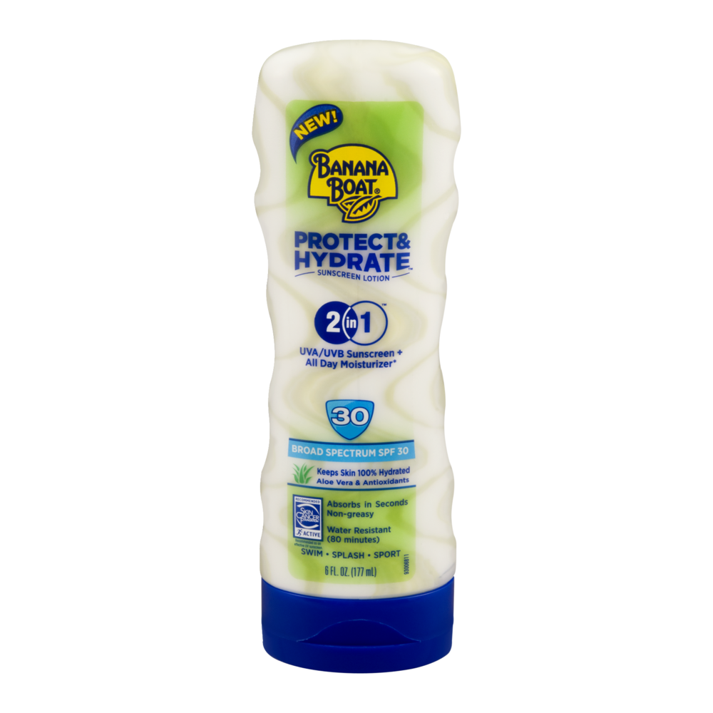 slide 1 of 1, Banana Boat Protect & Hydrate SPF 30 Sunscreen Moisturizing Lotion, 6 oz