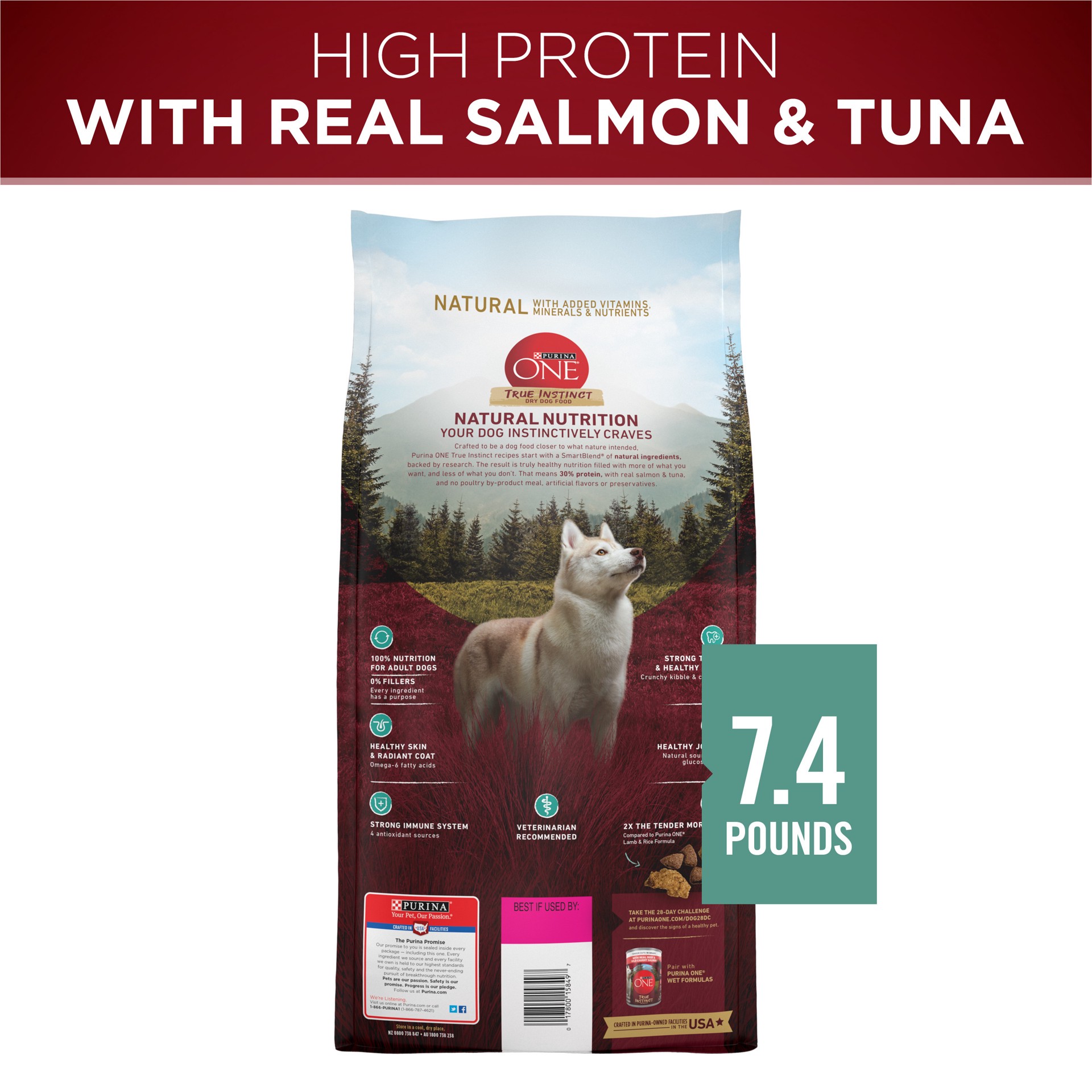 slide 7 of 9, ONE Purina ONE True Instinct With Real Salmon and Tuna Natural With Added Vitamins, Minerals and Nutrients High Protein Dog Food Dry Formula, 7.4 lb