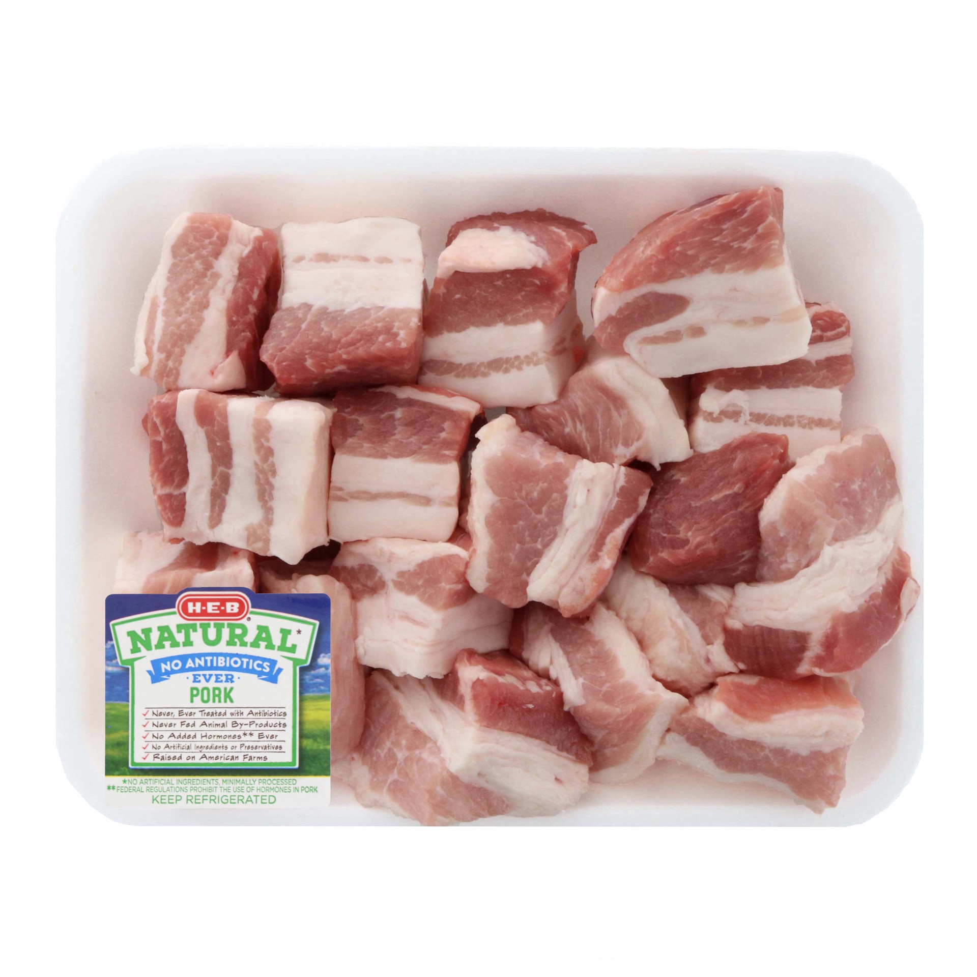 slide 1 of 1, H-E-B Natural Pork Belly Cubes, per lb