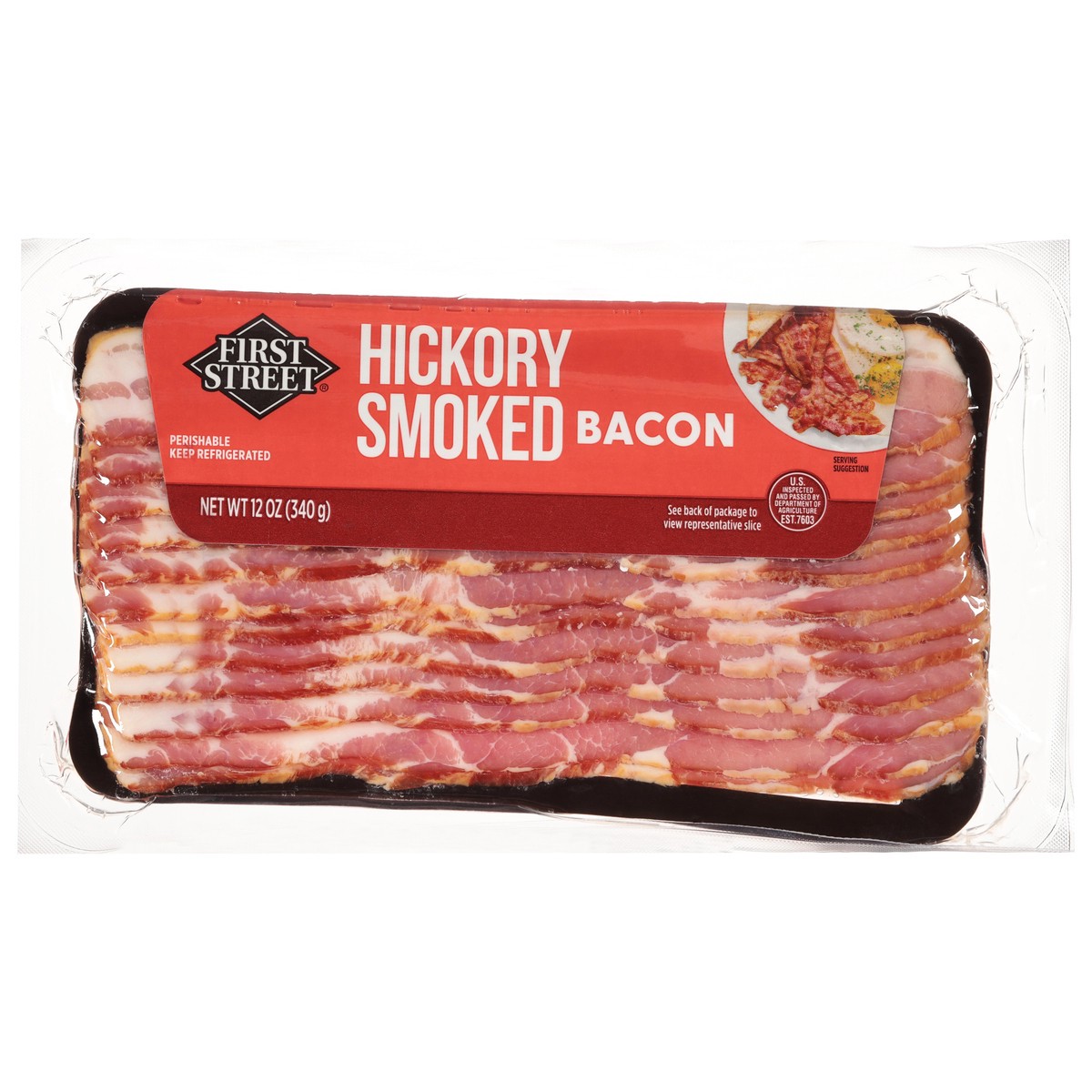 slide 7 of 14, First Street Hickory Smoked Bacon, 12 oz