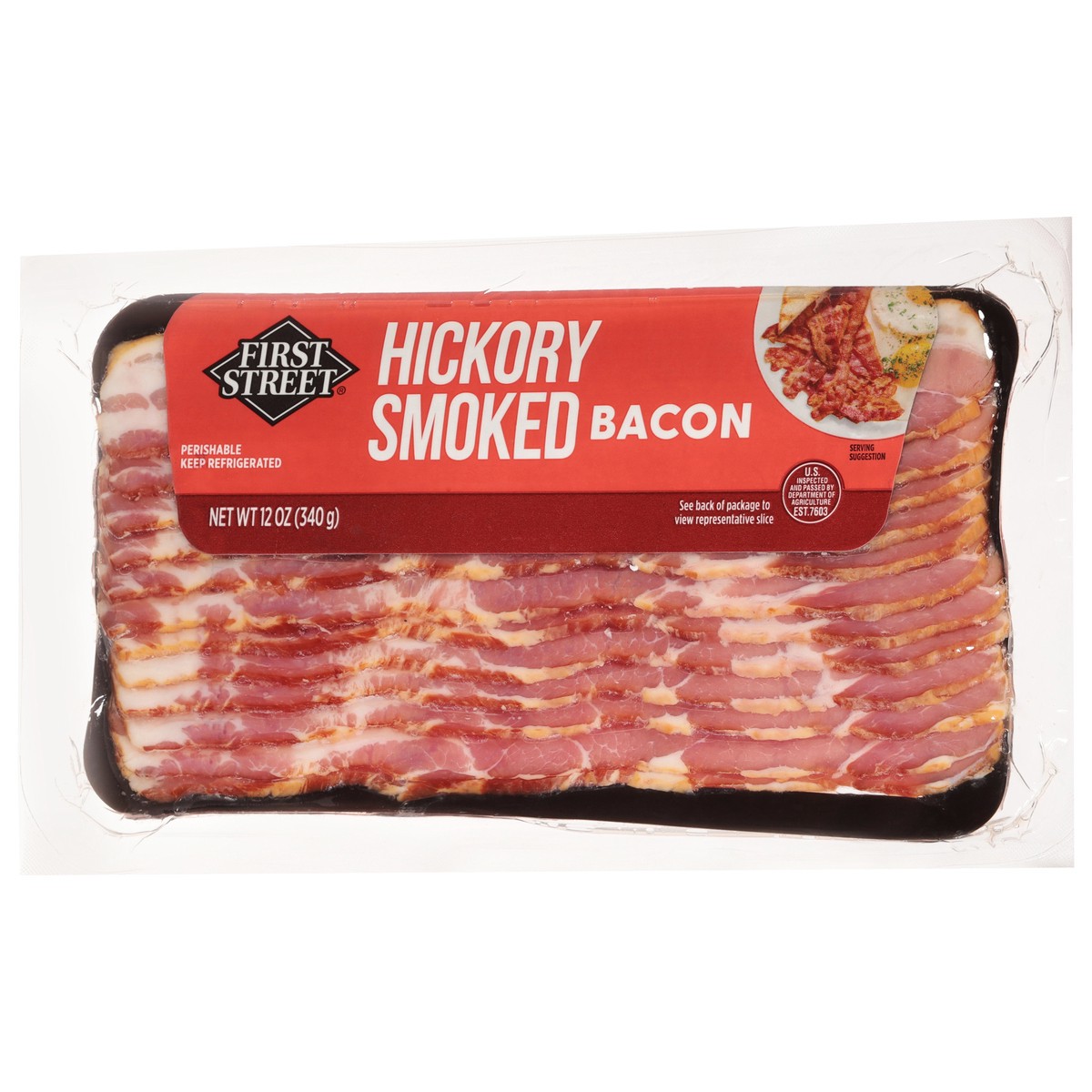 slide 9 of 14, First Street Hickory Smoked Bacon, 12 oz