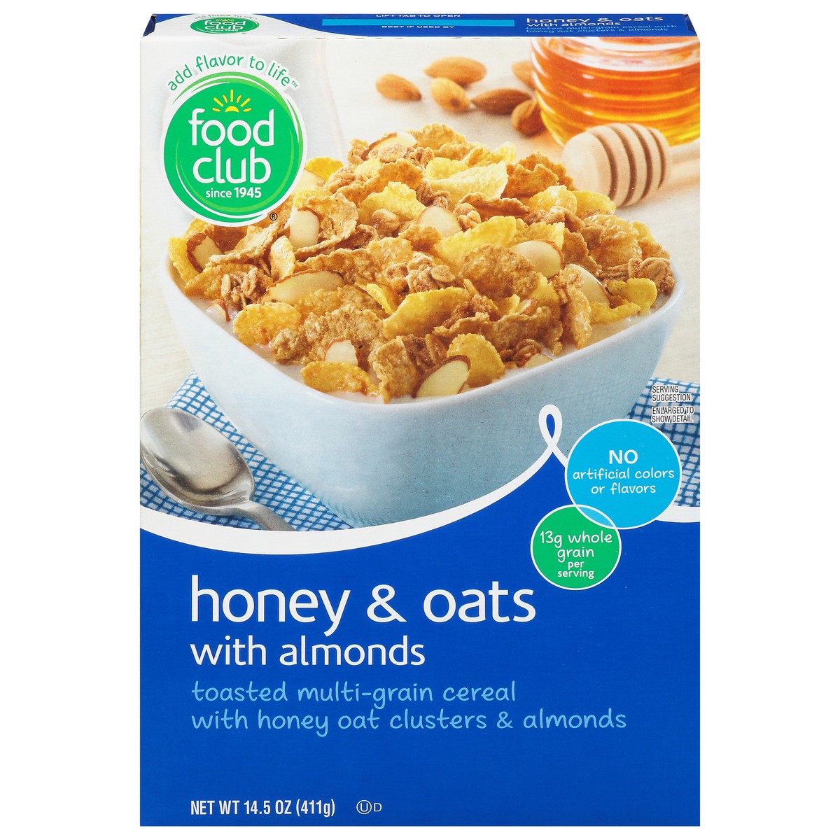 slide 9 of 11, Food Club Honey & Oats with Almonds Cereal, 14.5 oz