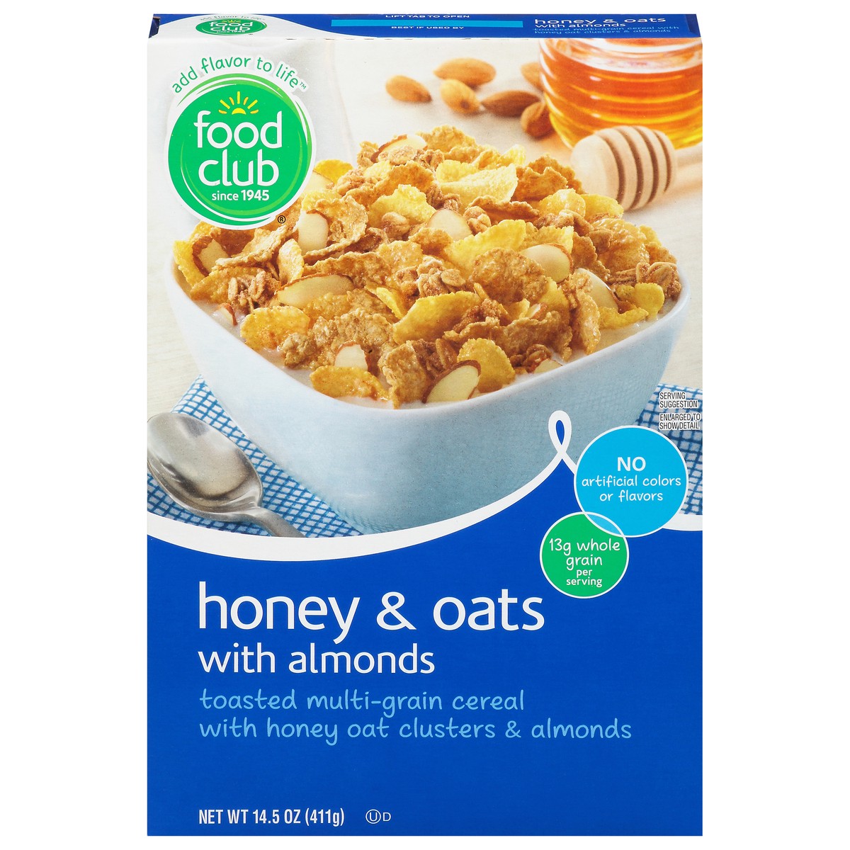 slide 1 of 11, Food Club Honey & Oats with Almonds Cereal, 14.5 oz