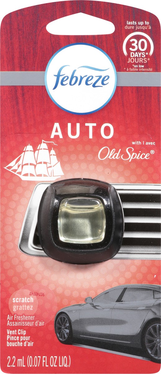 slide 3 of 11, Febreze Auto Vent Clip Old Spice Air Freshener 0.07 fl oz, 0.07 fl oz