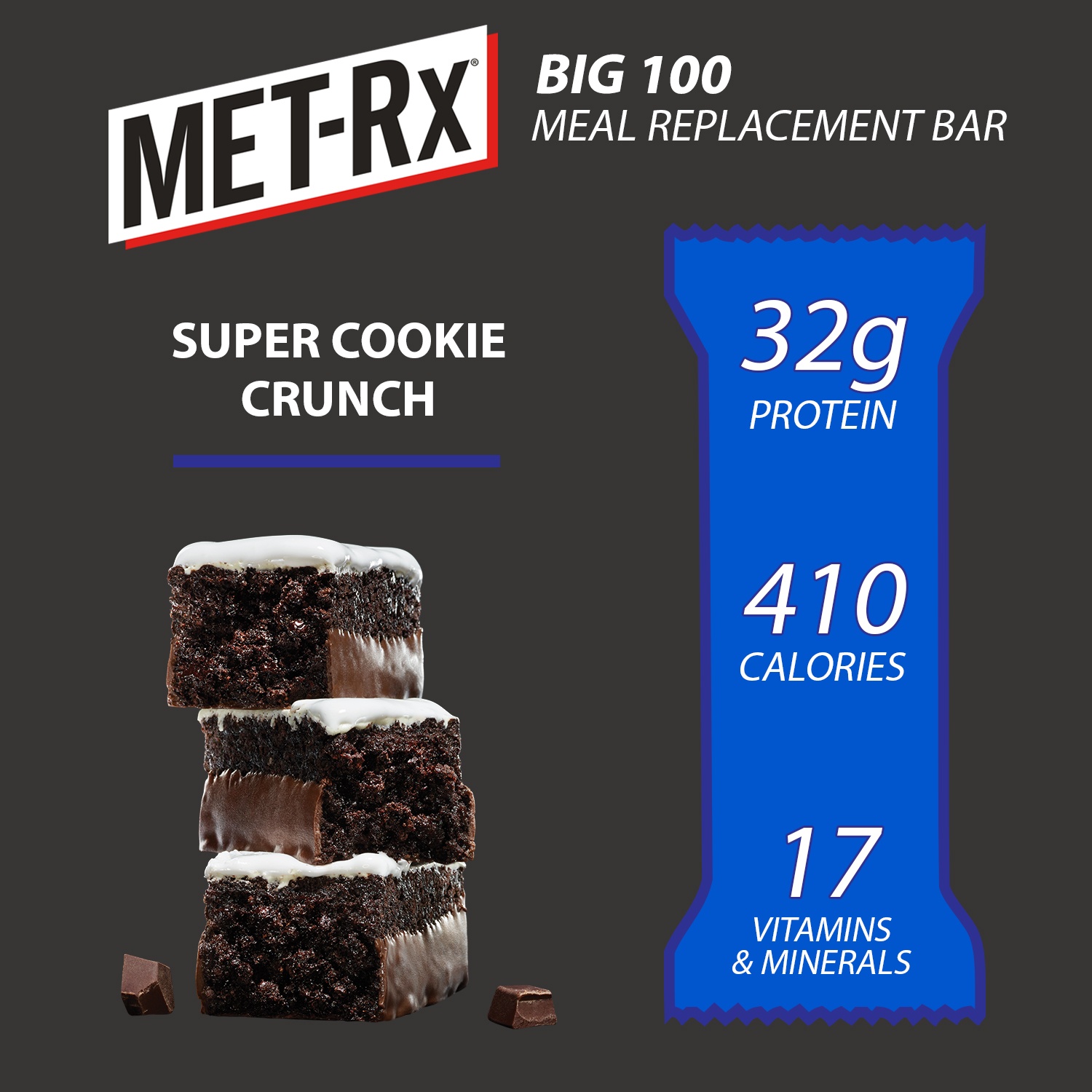slide 2 of 2, Met-Rx Big 100 Super Cookie Crunch Meal Replacement Bars, 4 ct