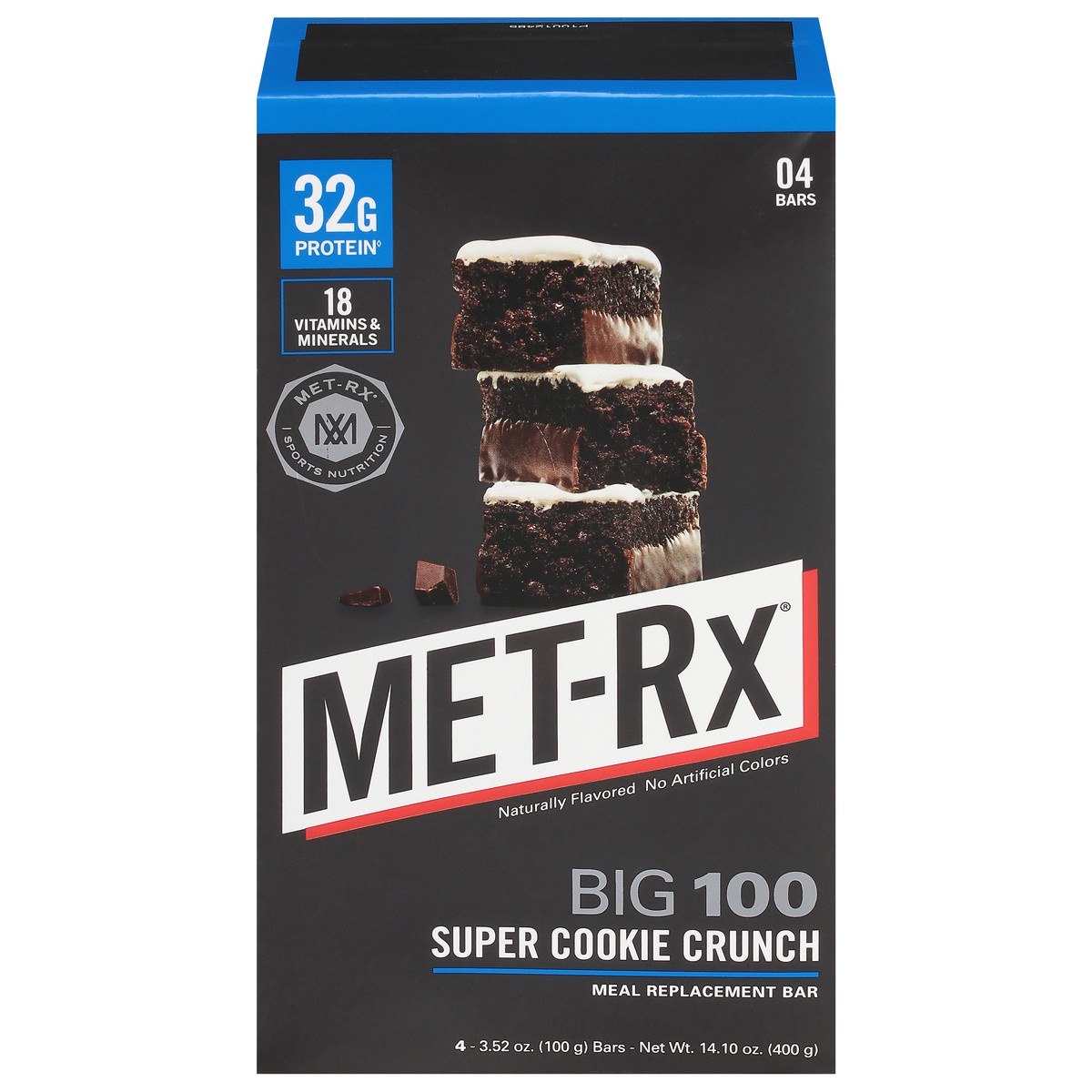 slide 1 of 1, MET-Rx Big 100 Super Cookie Crunch Meal Replacement Bar 4 - 3.52 oz Each, 14.1 oz