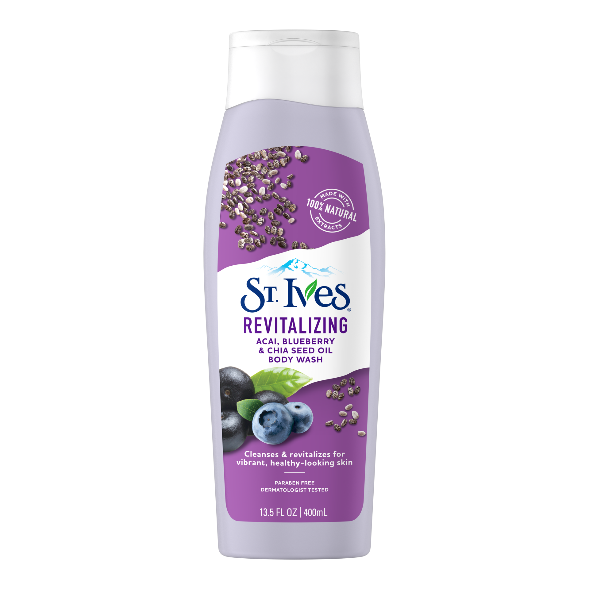 slide 4 of 4, St. Ives Revitalizing Body Wash Acai Blueberry Chia Seed Oil, 13.5 oz, 13.5 oz