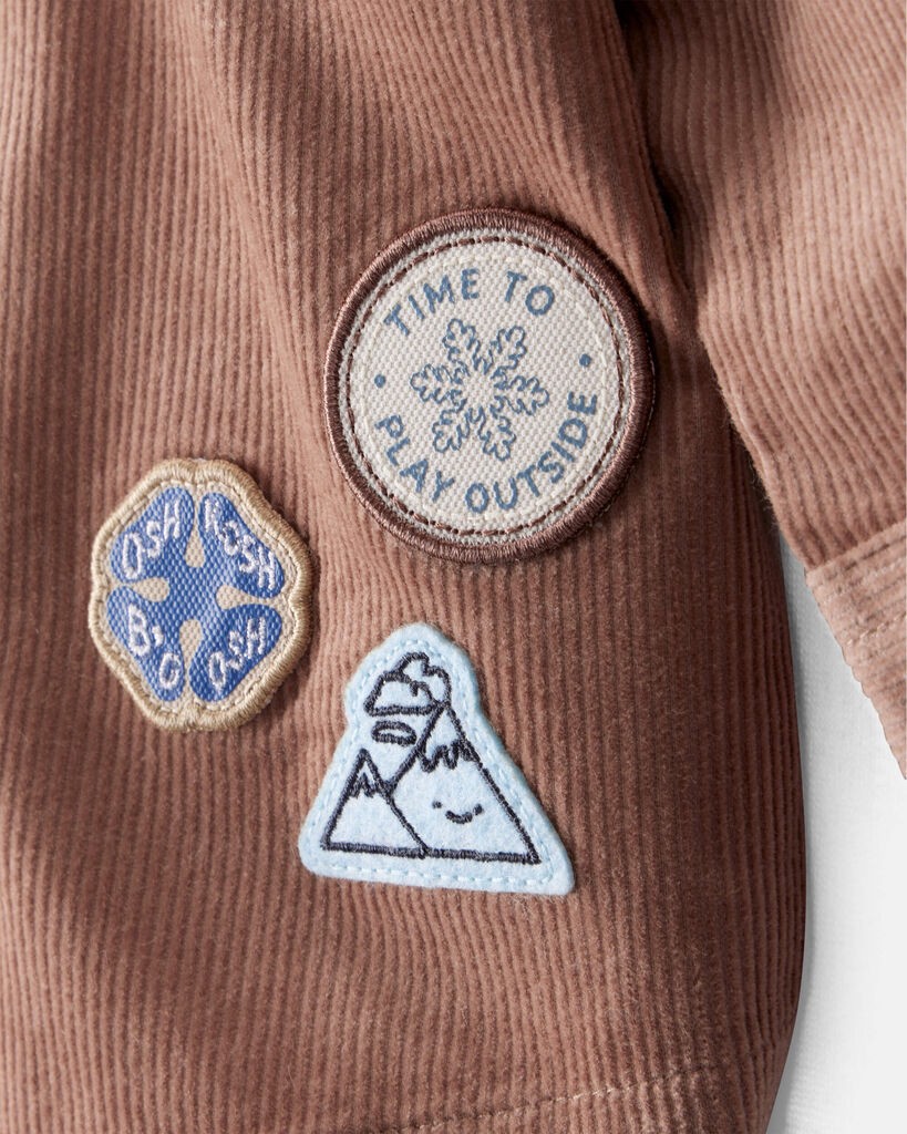 slide 3 of 3, Oshkosh Toddler Boy Camping Badges Corduroy Button-Down Shirt - Brown Brown 5T, 1 ct