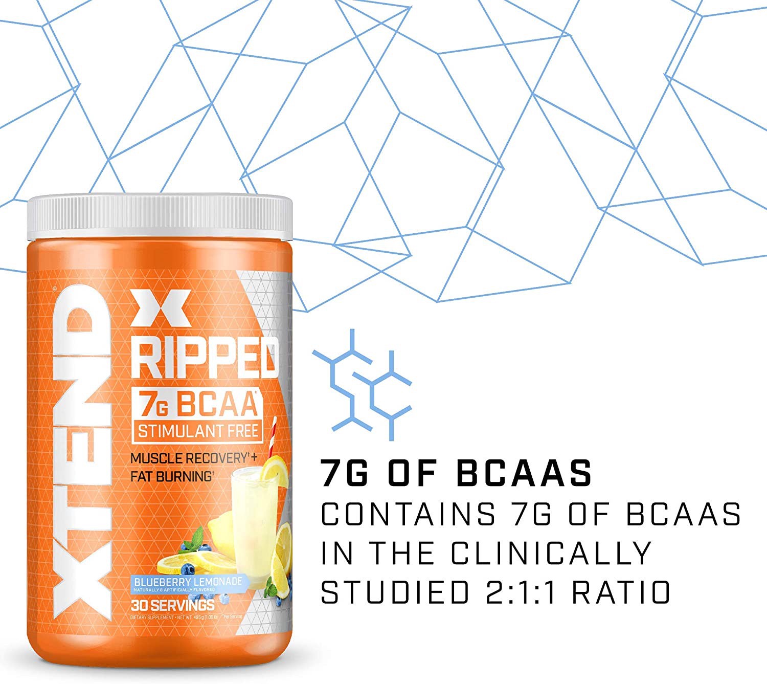 slide 3 of 4, XTEND, Xtend Ripped, BCAAs, Blueberry Lemonade, Thermogenic, Recovery, 17.7 oz