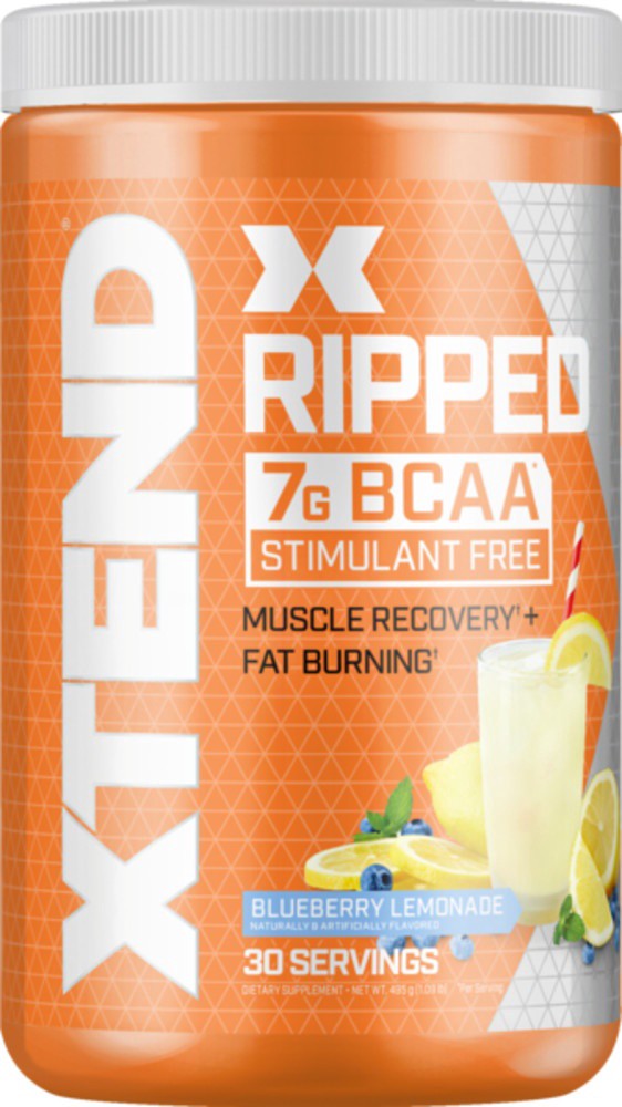 slide 1 of 4, XTEND, Xtend Ripped, BCAAs, Blueberry Lemonade, Thermogenic, Recovery, 17.7 oz