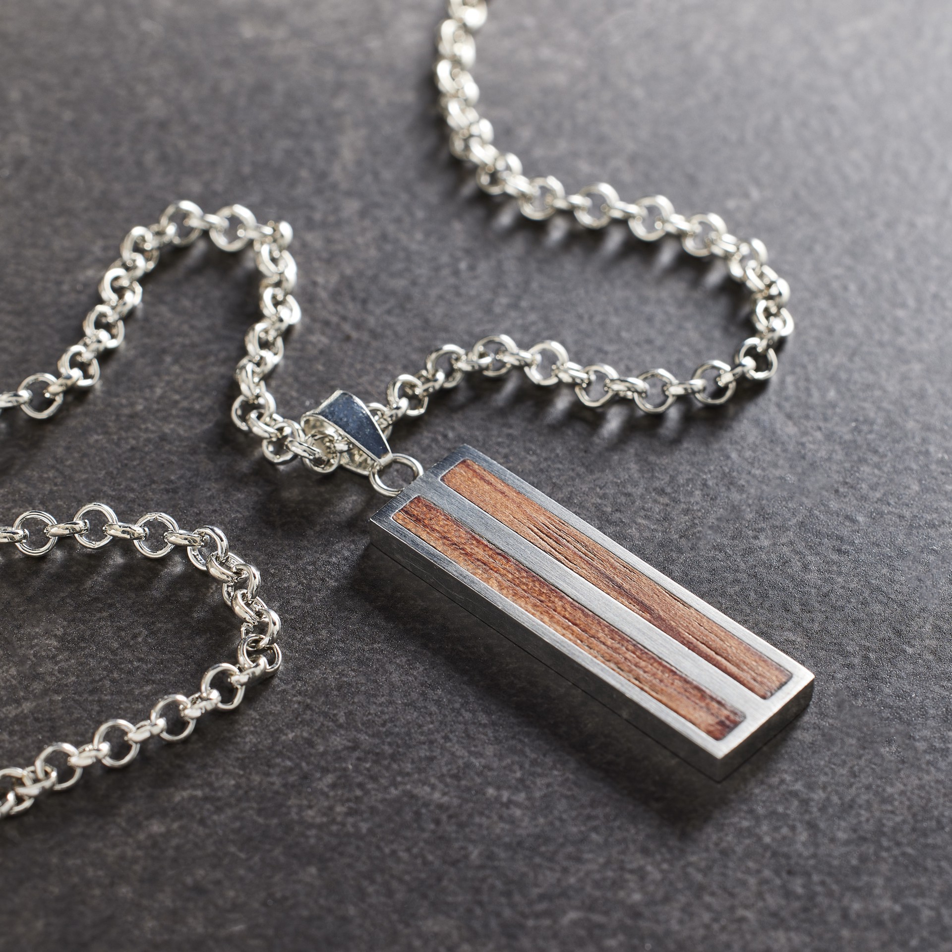 slide 2 of 3, Rhodium & Wood Rectangle Pendant By Bead Landing, 38mm x 11mm