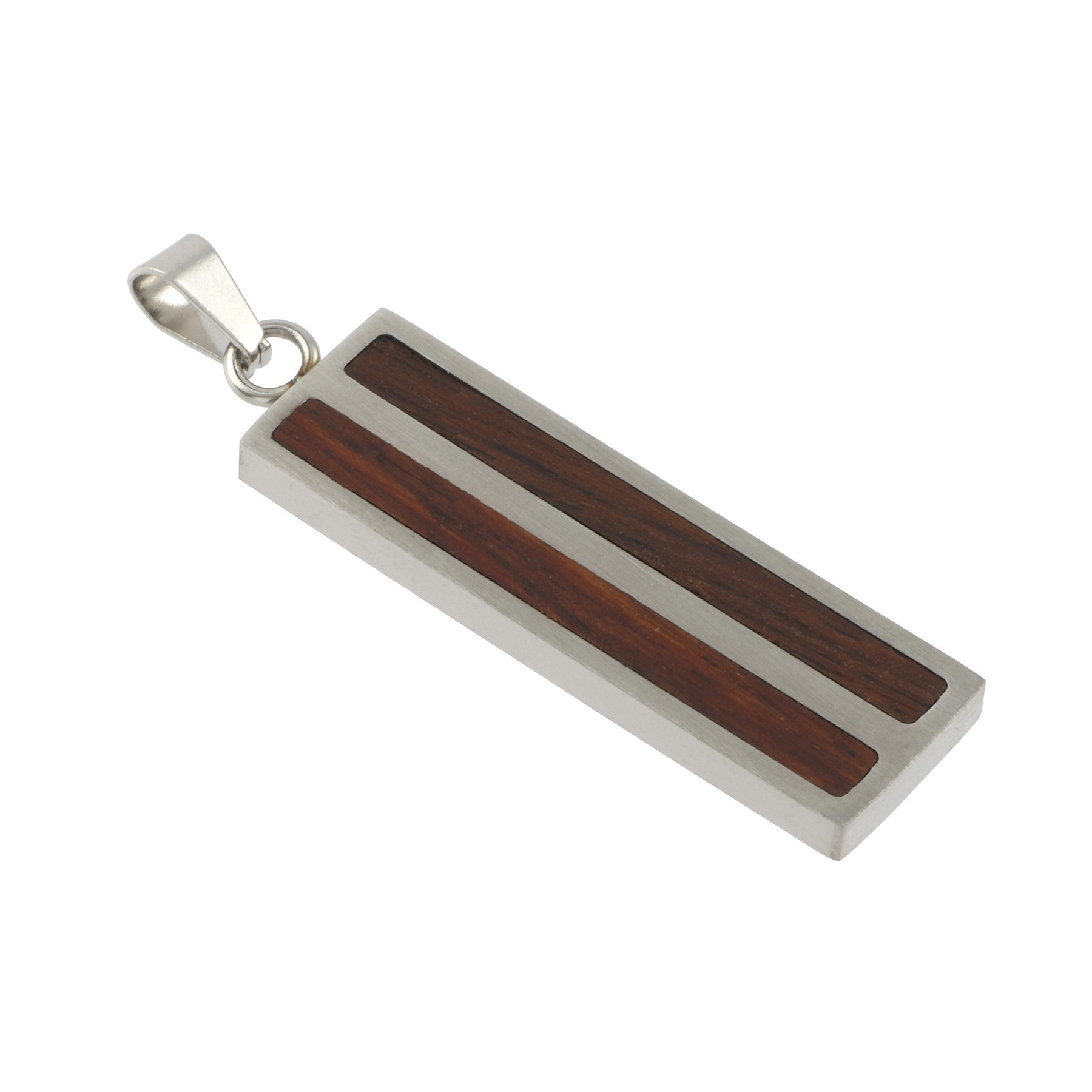 slide 3 of 3, Rhodium & Wood Rectangle Pendant By Bead Landing, 38mm x 11mm