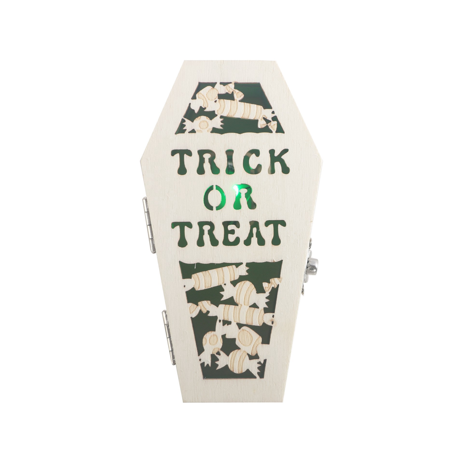 slide 3 of 4, Mini Trick Or Treat Coffin Diy Led Wood Decor By Make Market, 2.3 in x 1.5 in x 4.4 in