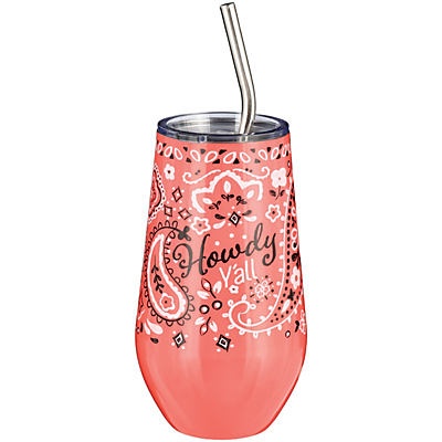 slide 1 of 1, Haven & Key Pink Paisley Howdy Y'All Stainless Steel Stemless Tumbler with Straw, 16 oz