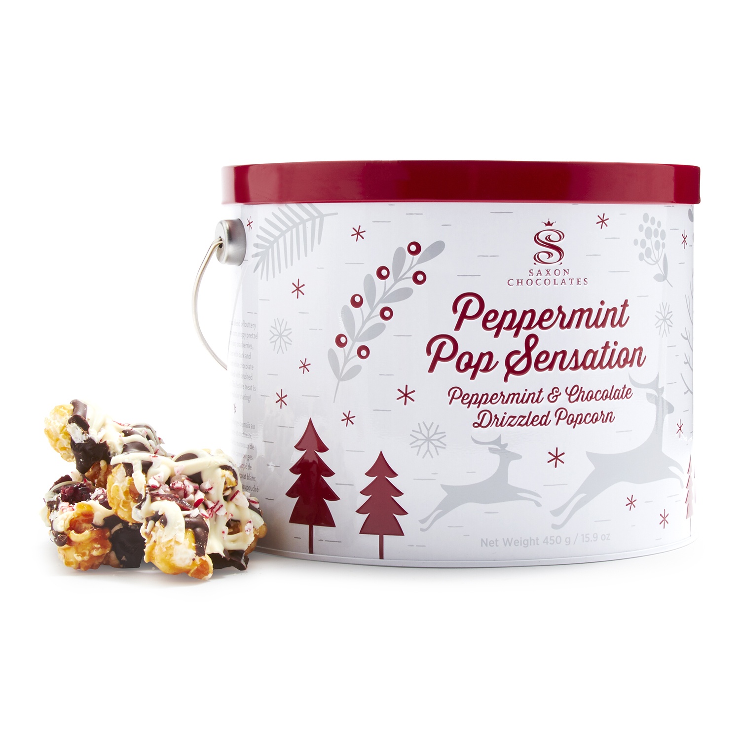 slide 1 of 1, Saxon's Chocolates Popcorn Peppermint Pail, 1 ct