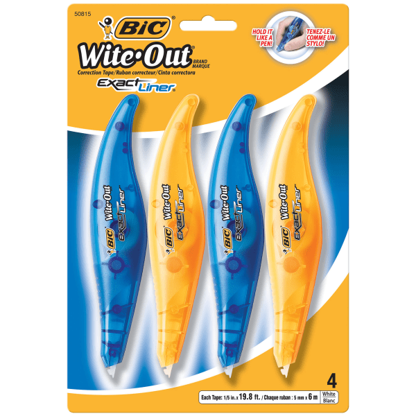 slide 1 of 3, BIC Wite-Out Exact Liner Correction Tape, 1/5'' Line Coverage Of 4, 4 ct