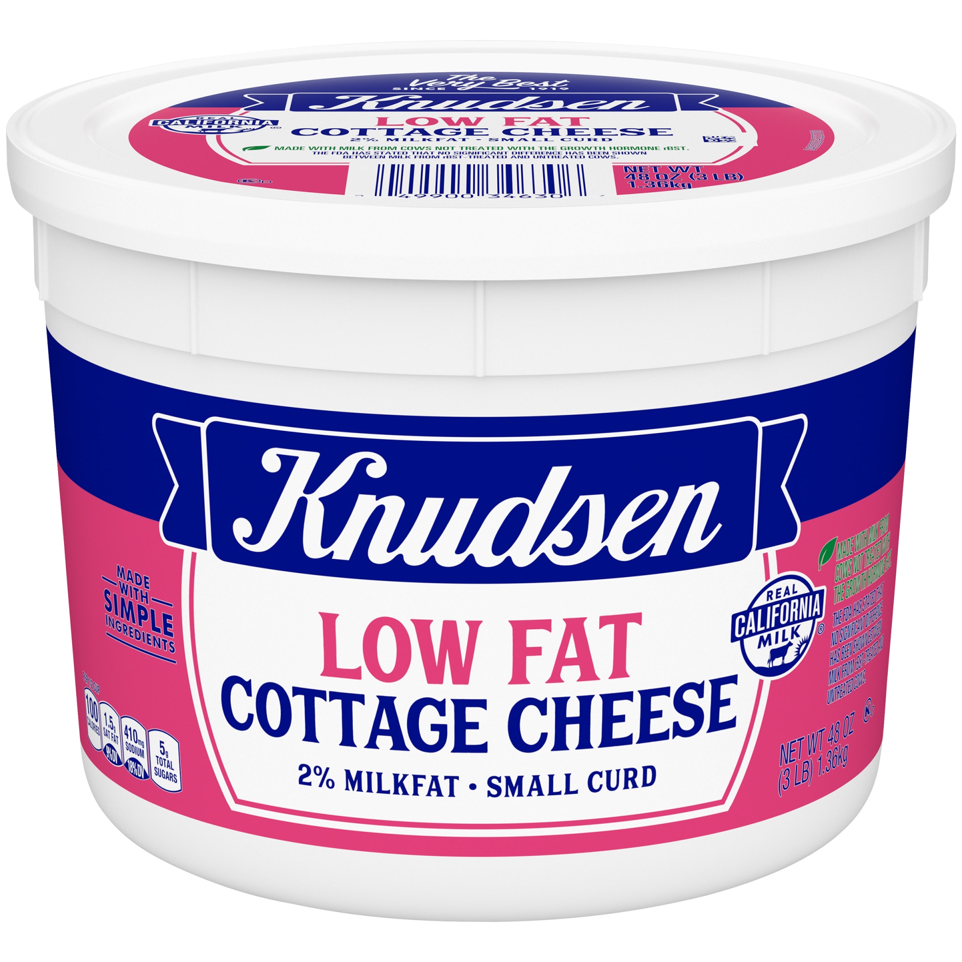 slide 1 of 1, Knudsen Lowfat Small Curd Cottage Cheese with 2% Milkfat Tub, 3 lb