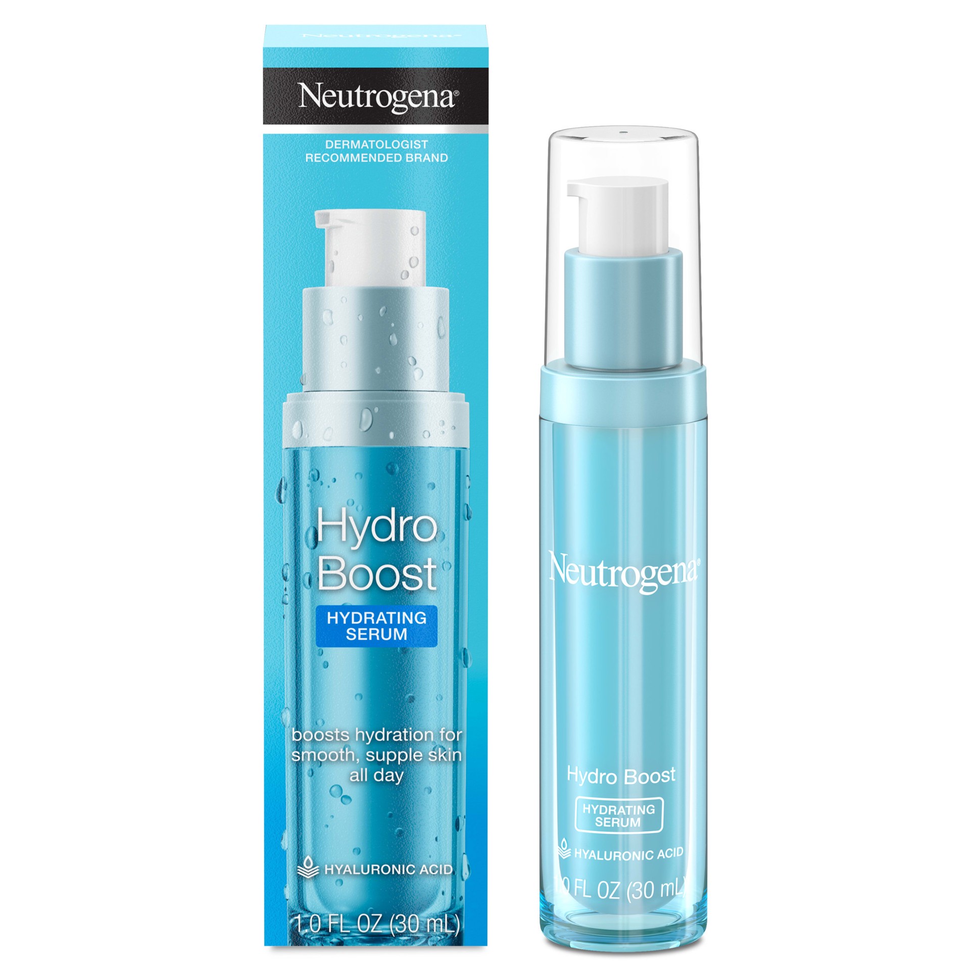 slide 1 of 8, Neutrogena Hydro Boost Hydrating Hyaluronic Acid Serum for Face & Neck, Fast Absorbing Daily Facial Moisturizing Serum Quenches Dry Skin for Hydrated, Glowing Skin, Oil-Free, Non-Comedogenic, 1 fl. oz, 1 fl oz