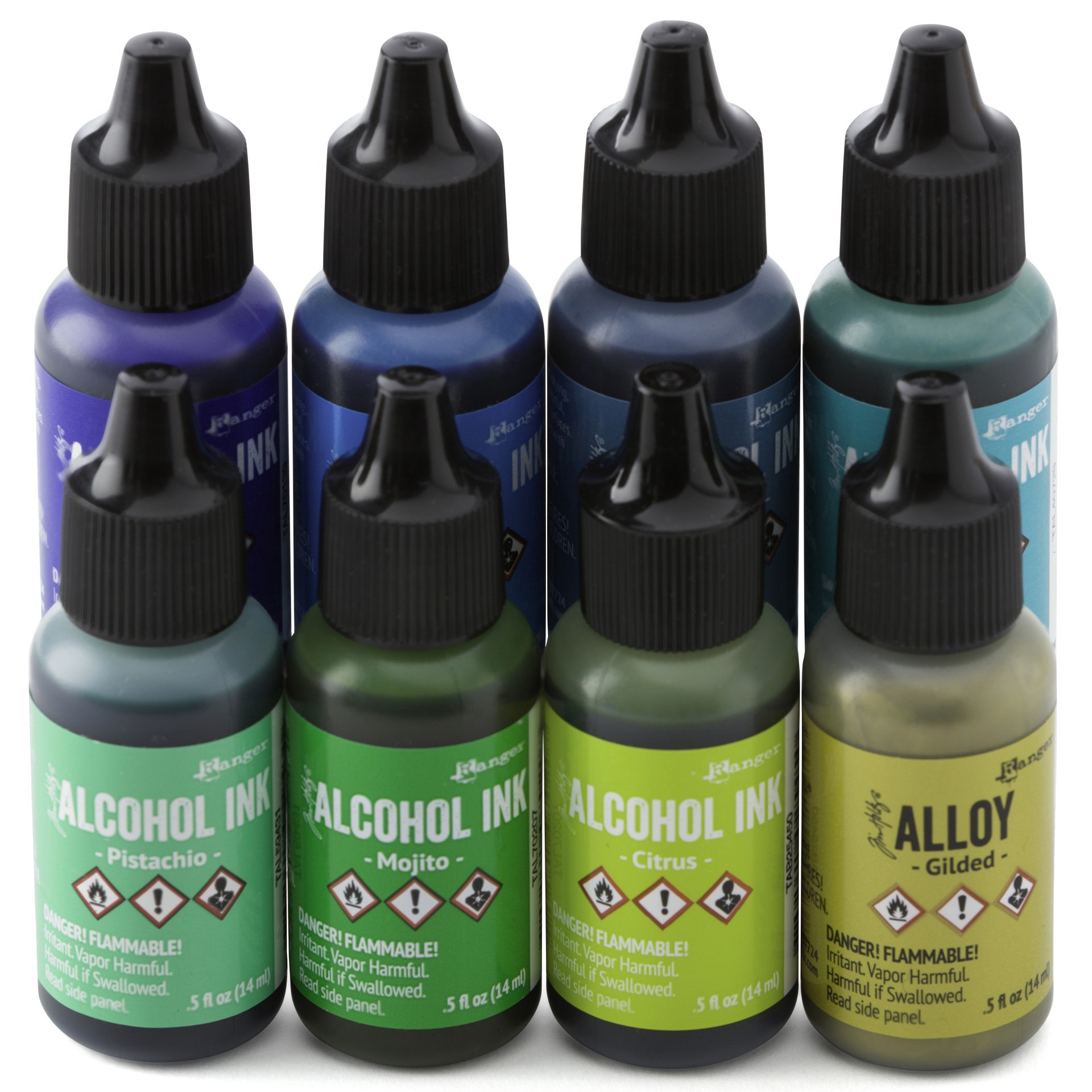 slide 3 of 6, Tim Holtz Greens & Blue 8 Color Alcohol Ink Set, 14 ml each