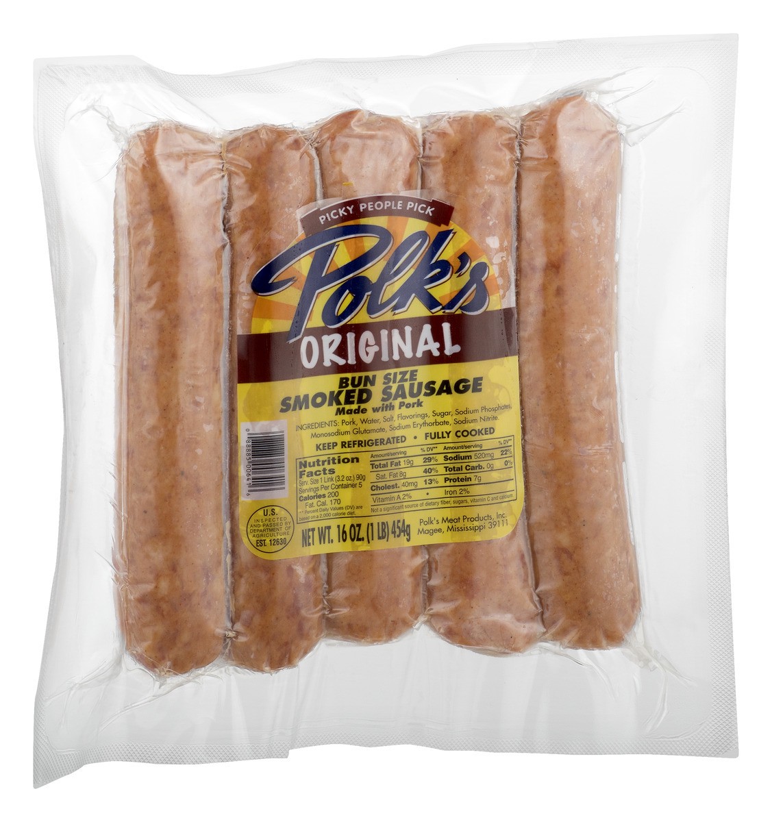 slide 7 of 9, Polk's Original Bun Size Smoked Sausage, 16 oz