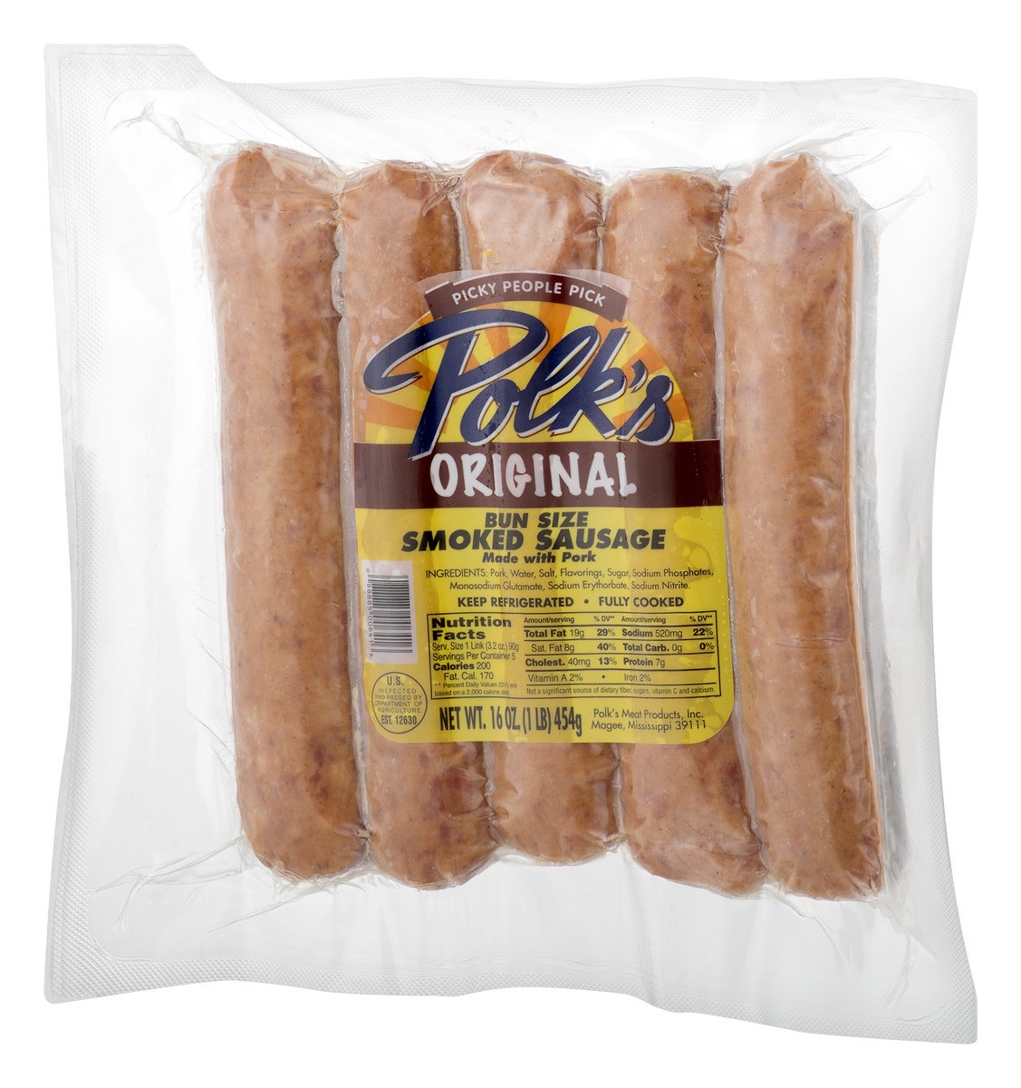 slide 9 of 9, Polk's Original Bun Size Smoked Sausage, 16 oz