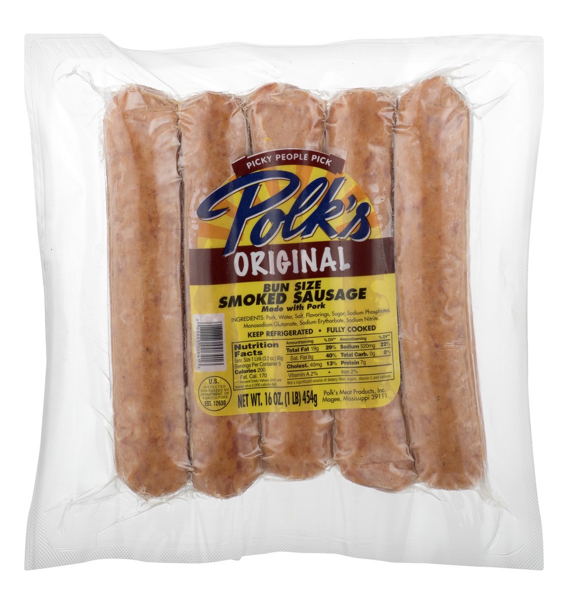 slide 1 of 9, Polk's Original Bun Size Smoked Sausage, 16 oz