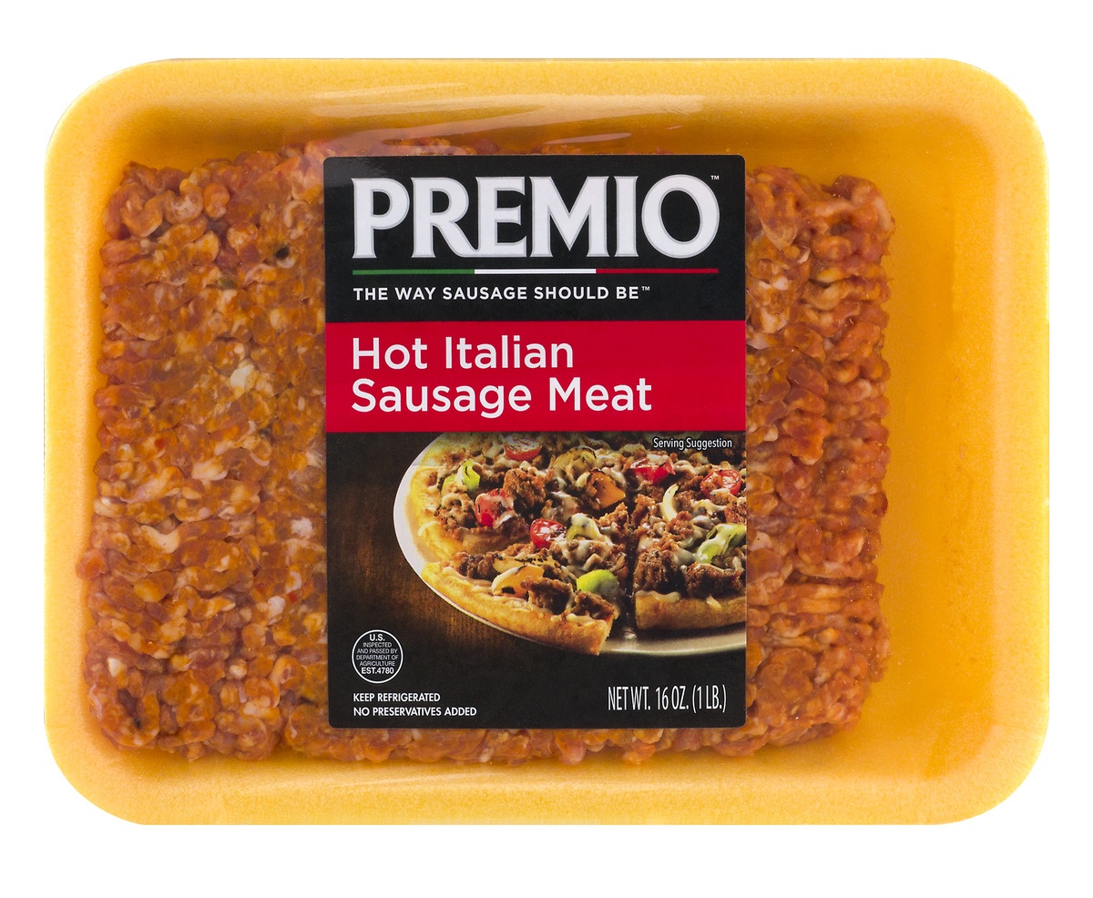 slide 1 of 1, Premio Hot Sausage Meat, 1 lb