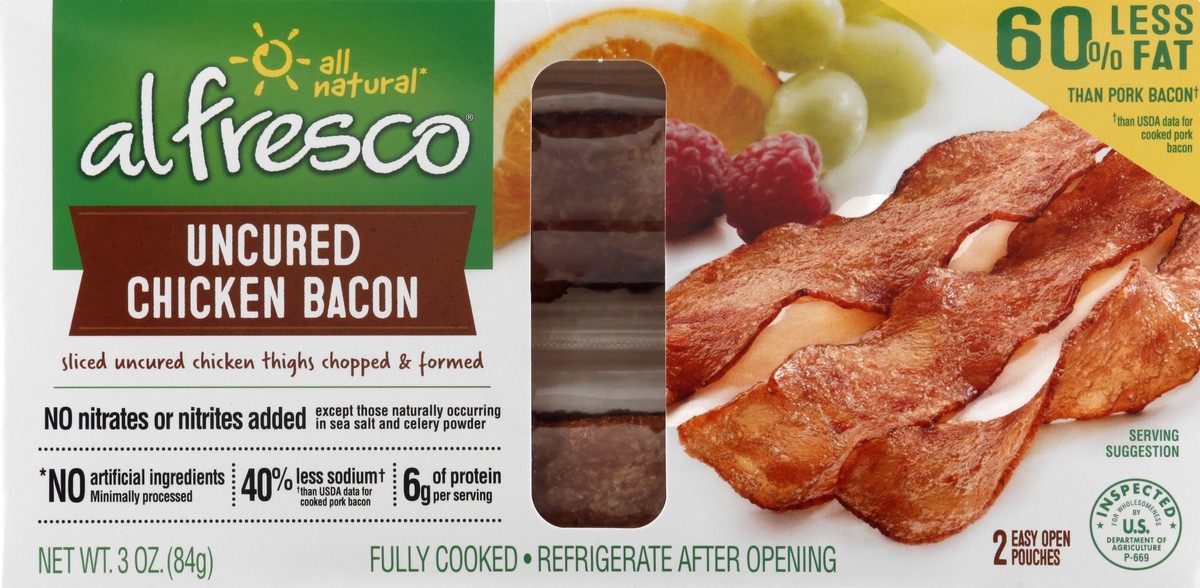slide 6 of 9, Al Fresco Fully Cooked Uncured Chicken Bacon, 2 ct