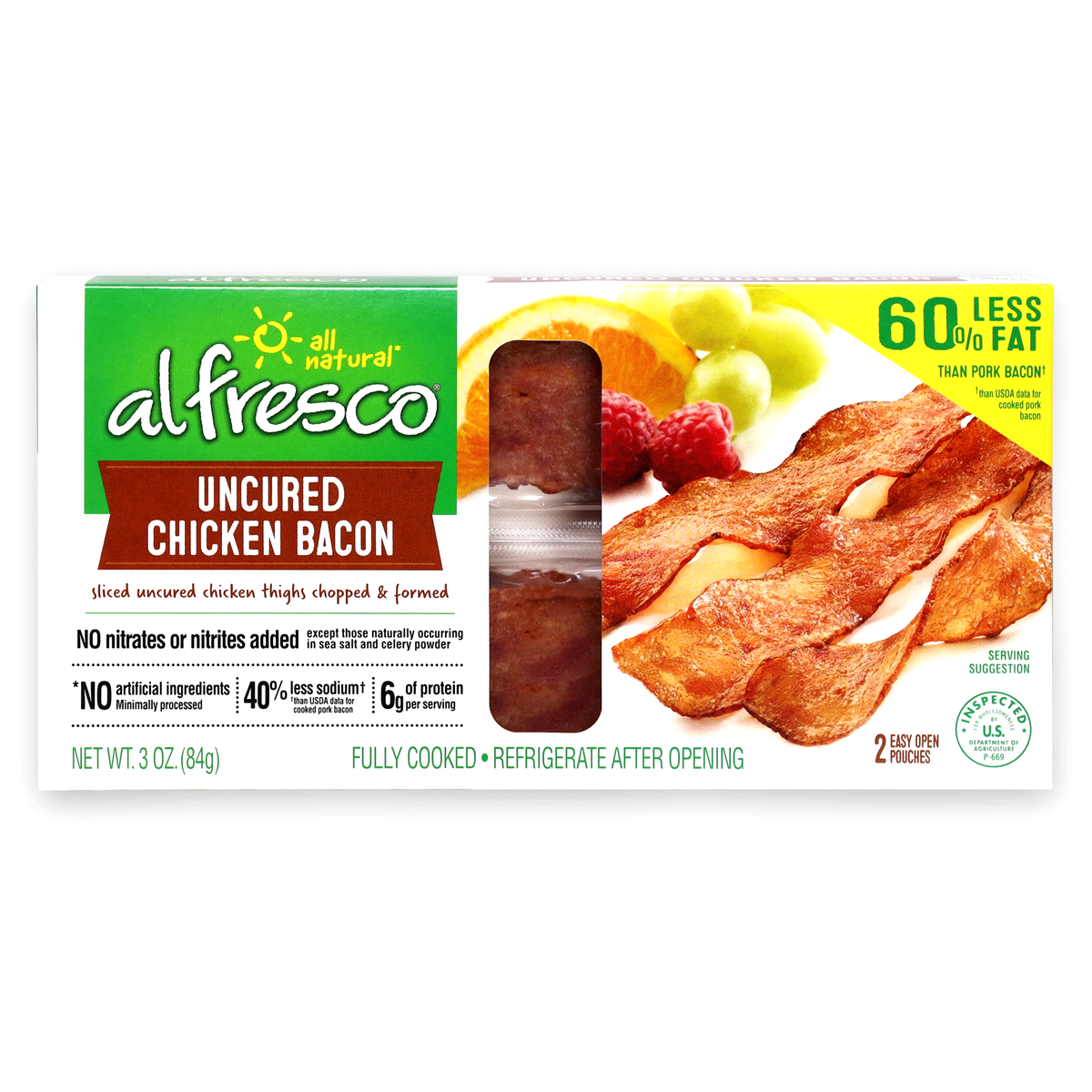 slide 1 of 4, Al Fresco Uncured Cooked Chicken Bacon, 3 oz