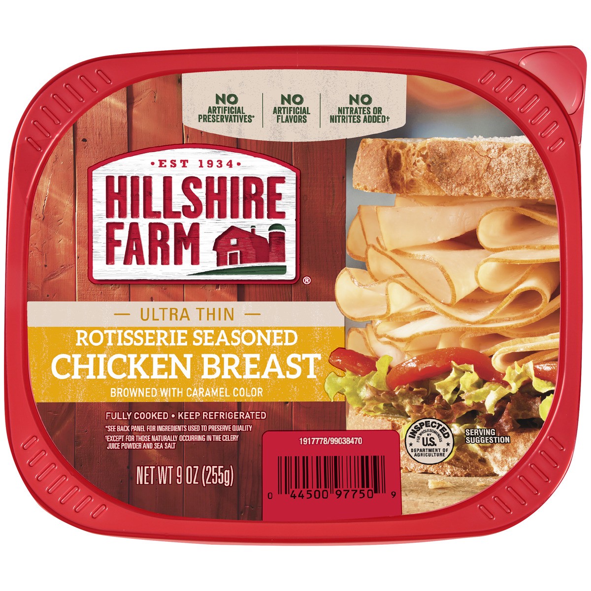 slide 1 of 3, Hillshire Farm Ultra Thin Sliced Deli Lunch Meat, Rotisserie Seasoned Chicken Breast, 9 oz, 9 oz