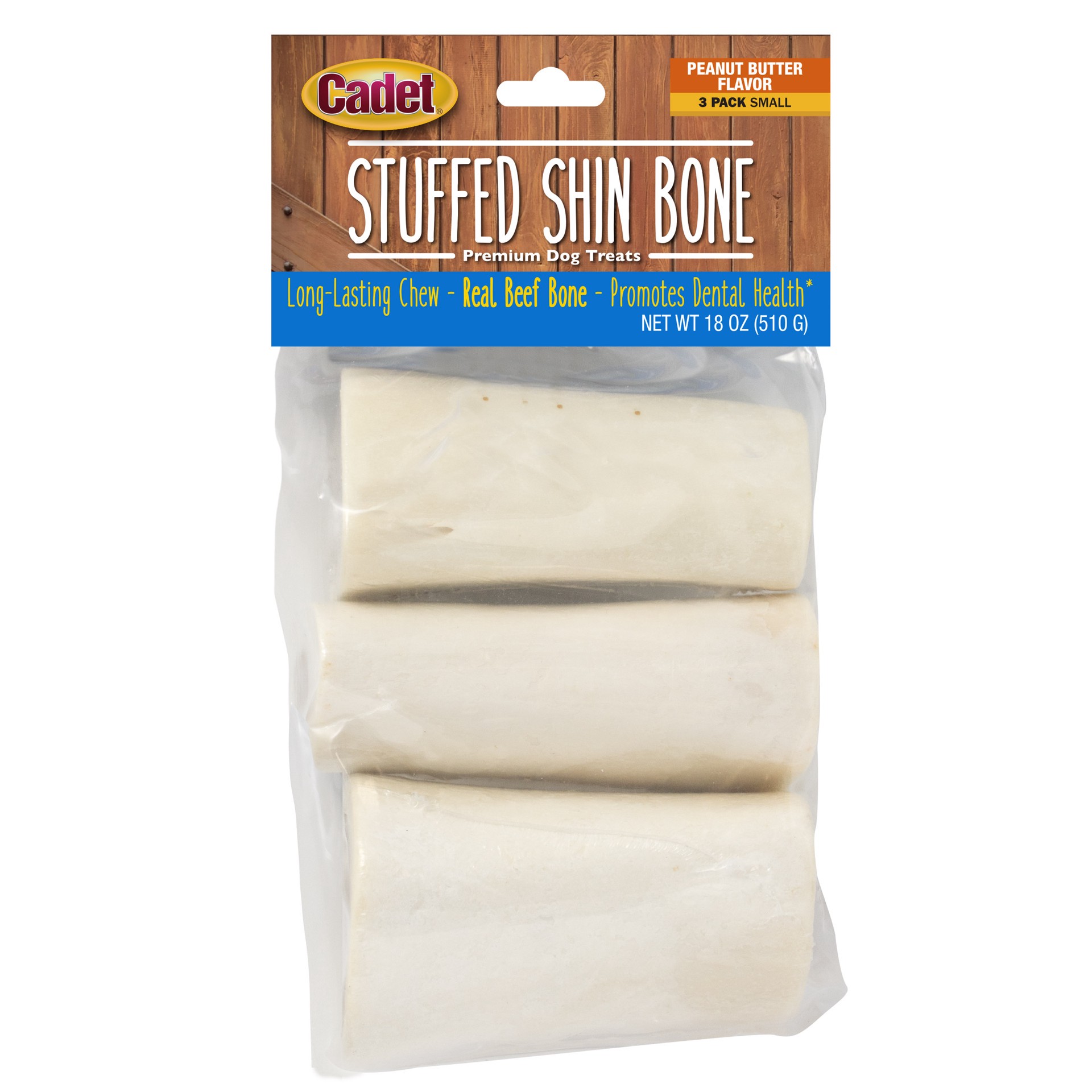 slide 1 of 7, Cadet Stuffed Shin Bones Peanut Butter Small (3 Count), 3 ct