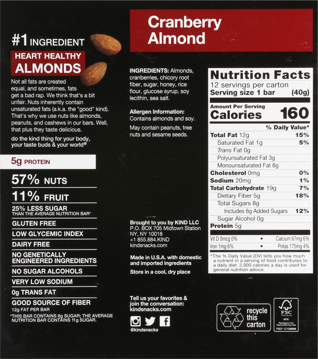 slide 4 of 9, KIND Cranberry Almond Bars 12 - 1.4 oz Bars, 12 oz