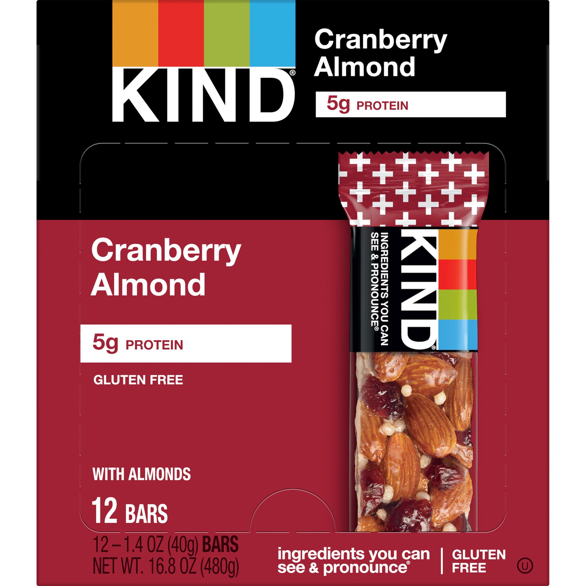 slide 1 of 9, KIND Nut Bars, Cranberry Almond & Antioxidants with Macadamia Nuts, 1.4 oz, 12 Count, 12 oz