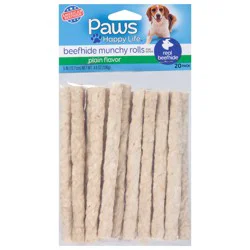 Paws Happy Life 20 Pack 5 Inches Plain Flavor Beefhide Munchy Rolls for Dogs 20 Pack 20 ea