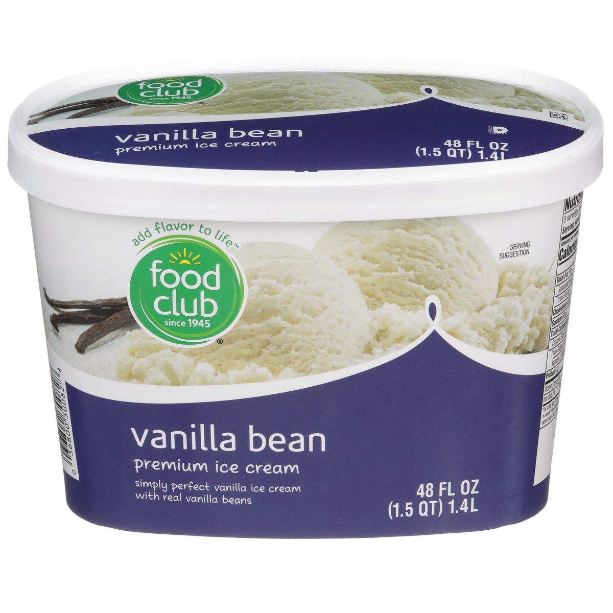 slide 1 of 1, Food Club Ice Cream, Premium, Vanilla Bean, 48 oz