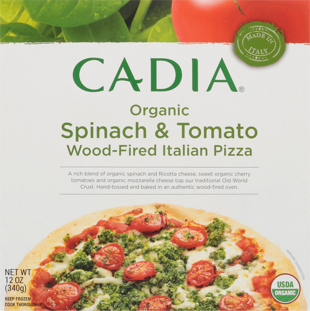 slide 3 of 14, Cadia Wood-Fired Organic Spinach & Tomato Italian Pizza 12 oz, 12 oz
