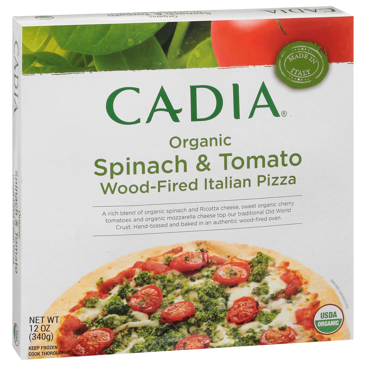 slide 10 of 14, Cadia Wood-Fired Organic Spinach & Tomato Italian Pizza 12 oz, 12 oz