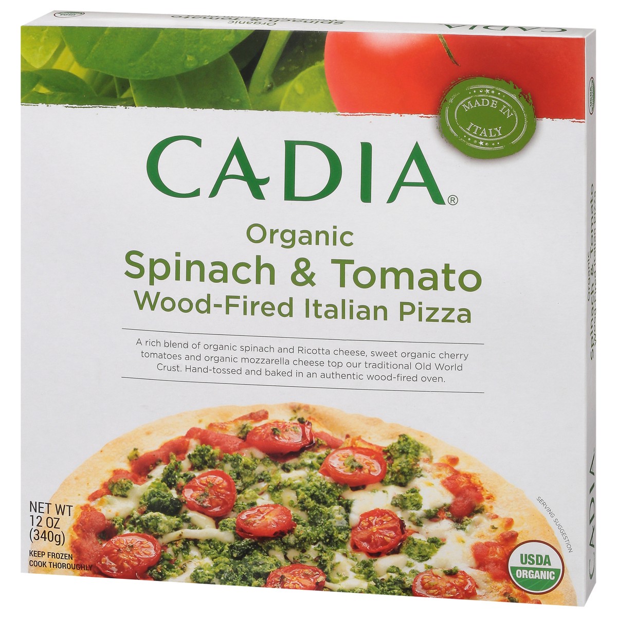 slide 11 of 14, Cadia Wood-Fired Organic Spinach & Tomato Italian Pizza 12 oz, 12 oz