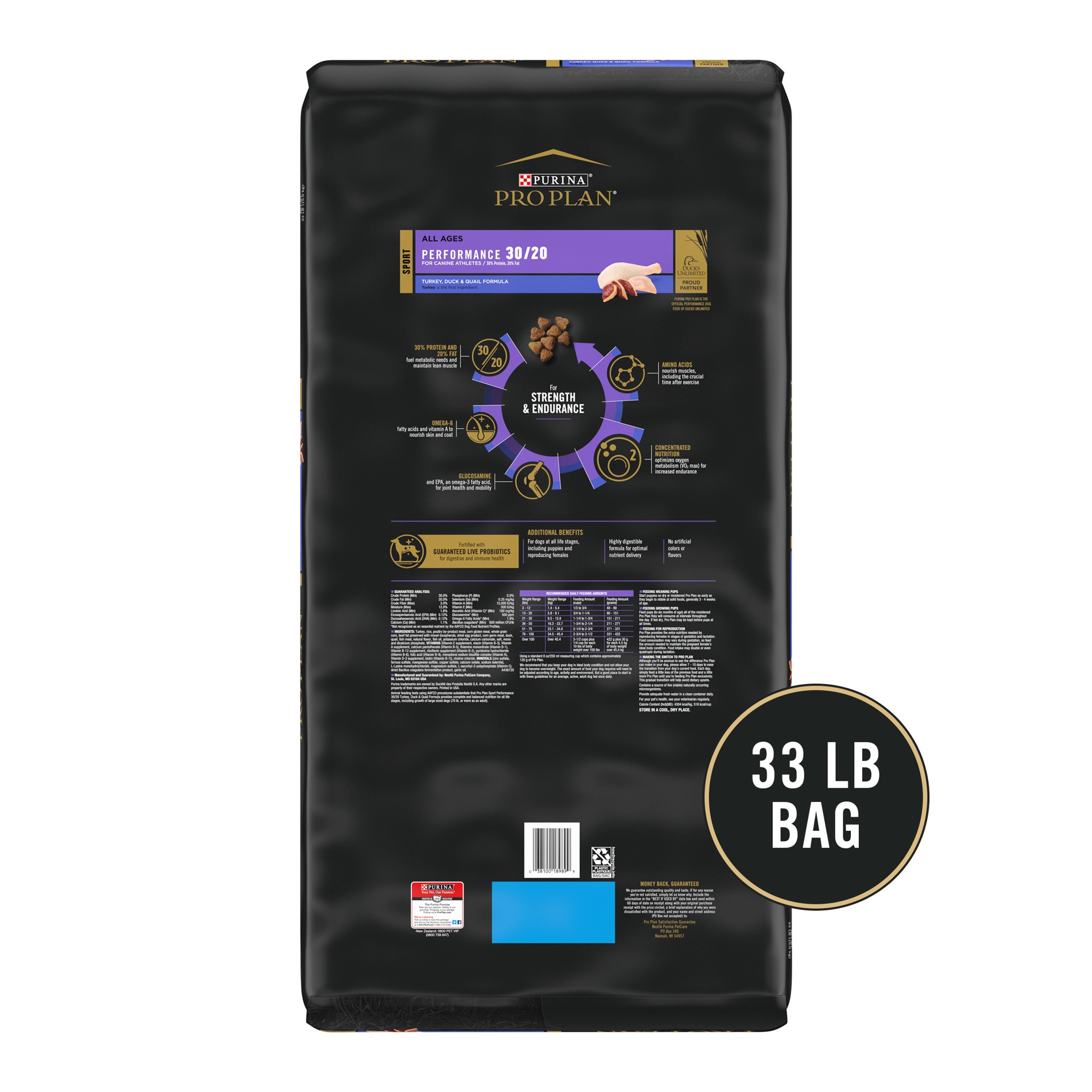 slide 6 of 9, Purina Pro Plan Sport Performance 30/20 Turkey, Duck & Quail Formula Dry Dog Food, 33 lbs., 33 lb