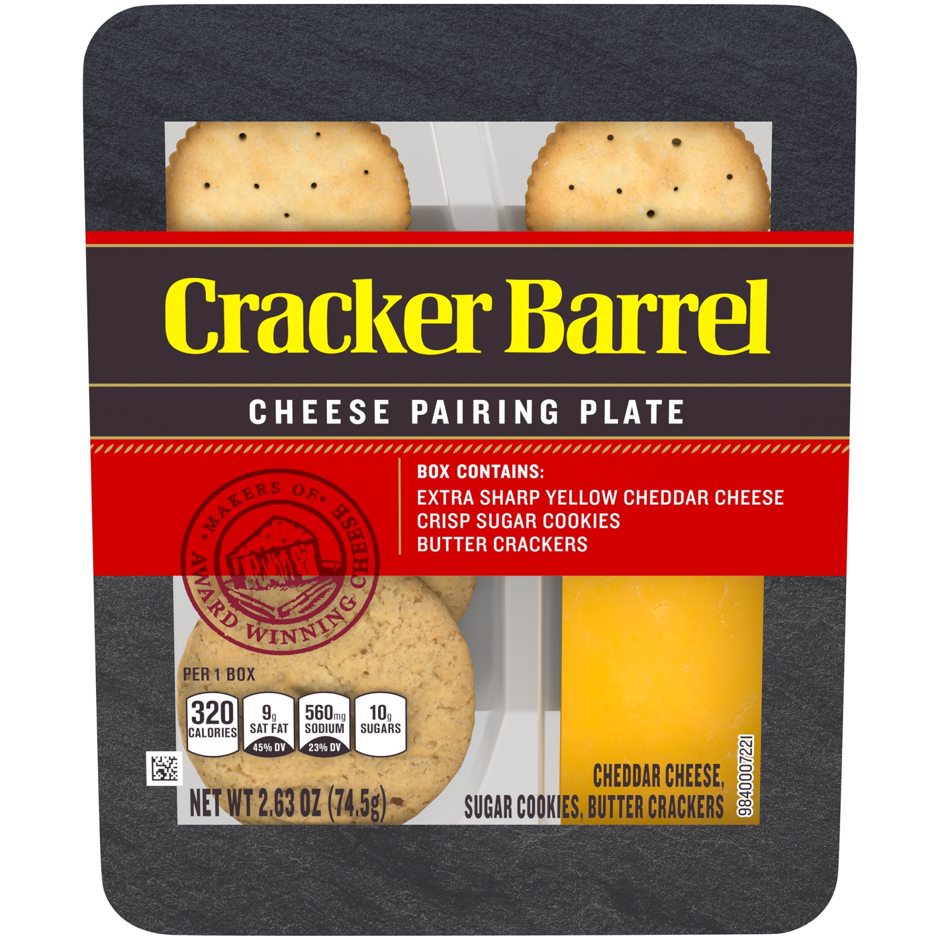 slide 1 of 6, Cracker Barrel Cheese Pairing Plate with Extra Sharp Cheddar Cheese, Butter Crackers & Cookies Package, 2.63 oz