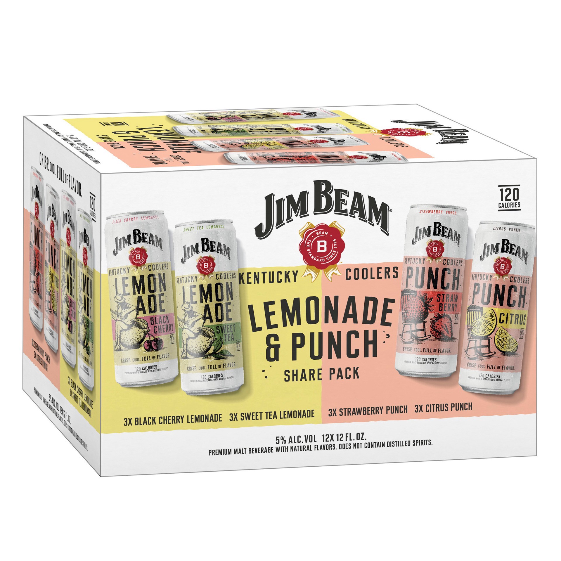 slide 3 of 6, Jim Beam Kentucky Coolers Lemonade & Punch Share Pack Variety (12 fl. oz. Can, 12pk.), 12 ct; 12 oz