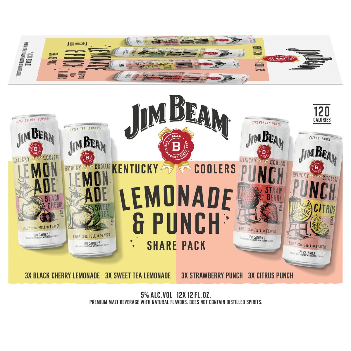 slide 1 of 6, Jim Beam Kentucky Coolers Lemonade & Punch Share Pack Variety (12 fl. oz. Can, 12pk.), 12 ct; 12 oz