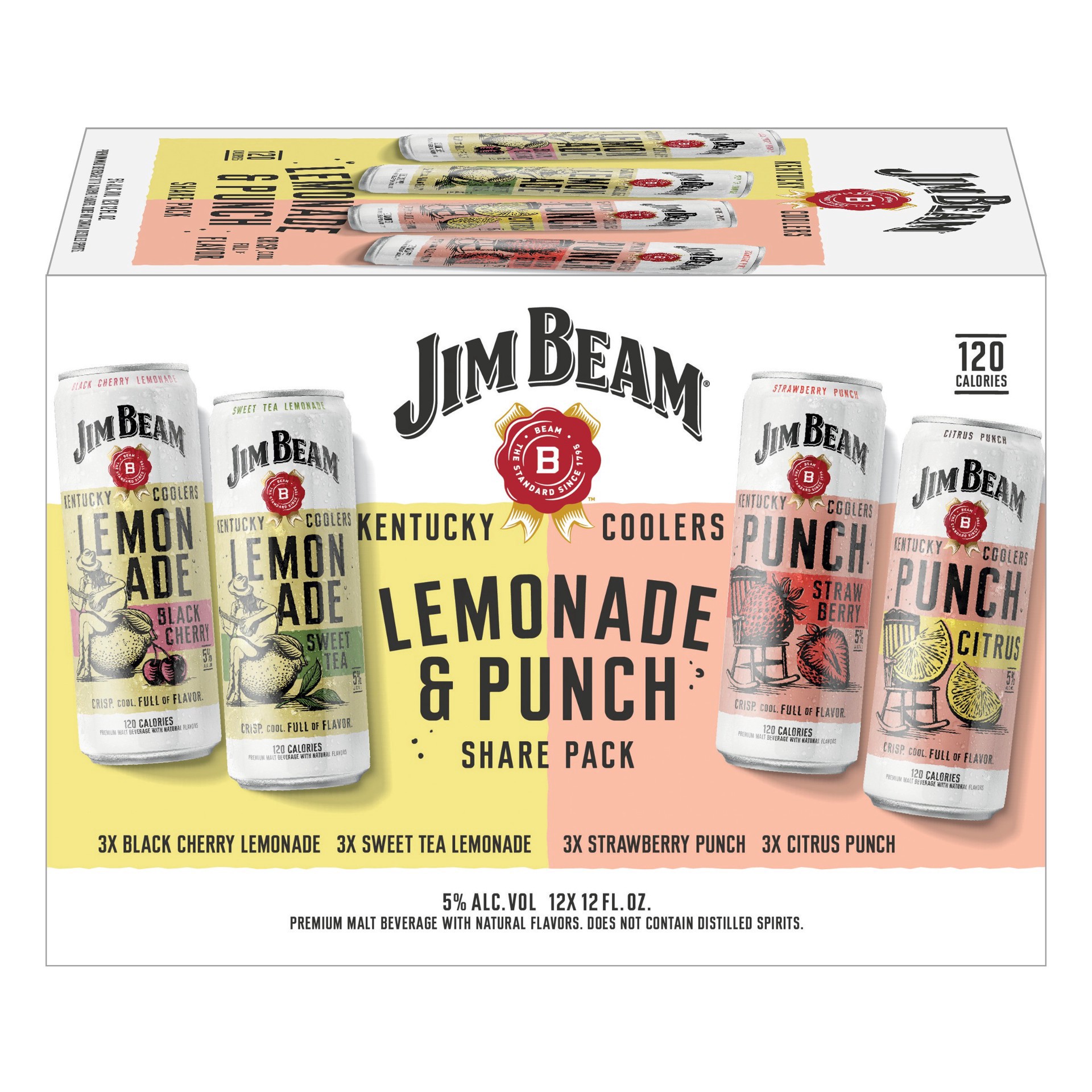 slide 6 of 6, Jim Beam Kentucky Coolers Lemonade & Punch Share Pack Variety (12 fl. oz. Can, 12pk.), 12 ct; 12 oz