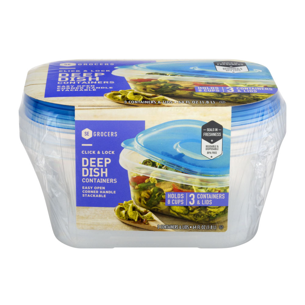 slide 1 of 1, SE Grocers Click & Lock Containers Deep Dish, 3 ct